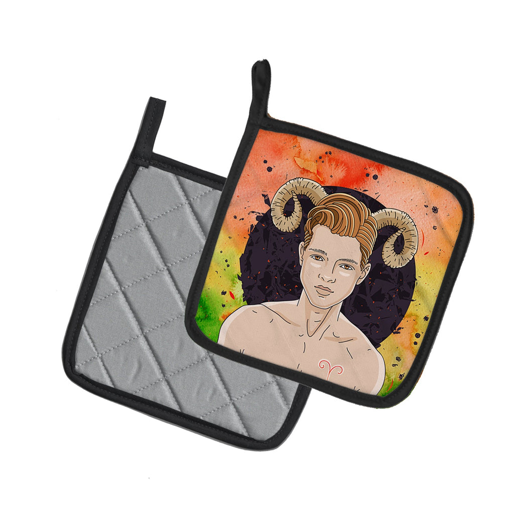 Aries Zodiac Sign Pot Holder Set of 2 Heat Resistant Quilted Hot Pads 7.5 x 7.5 Inch, Insulated Kitchen Trivets for Cooking & Baking