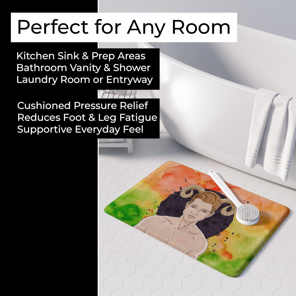 Aries Zodiac Sign Memory Foam Kitchen Mat Machine Washable Anti-Fatigue Cushion Comfort Bath or Kitchen Rug