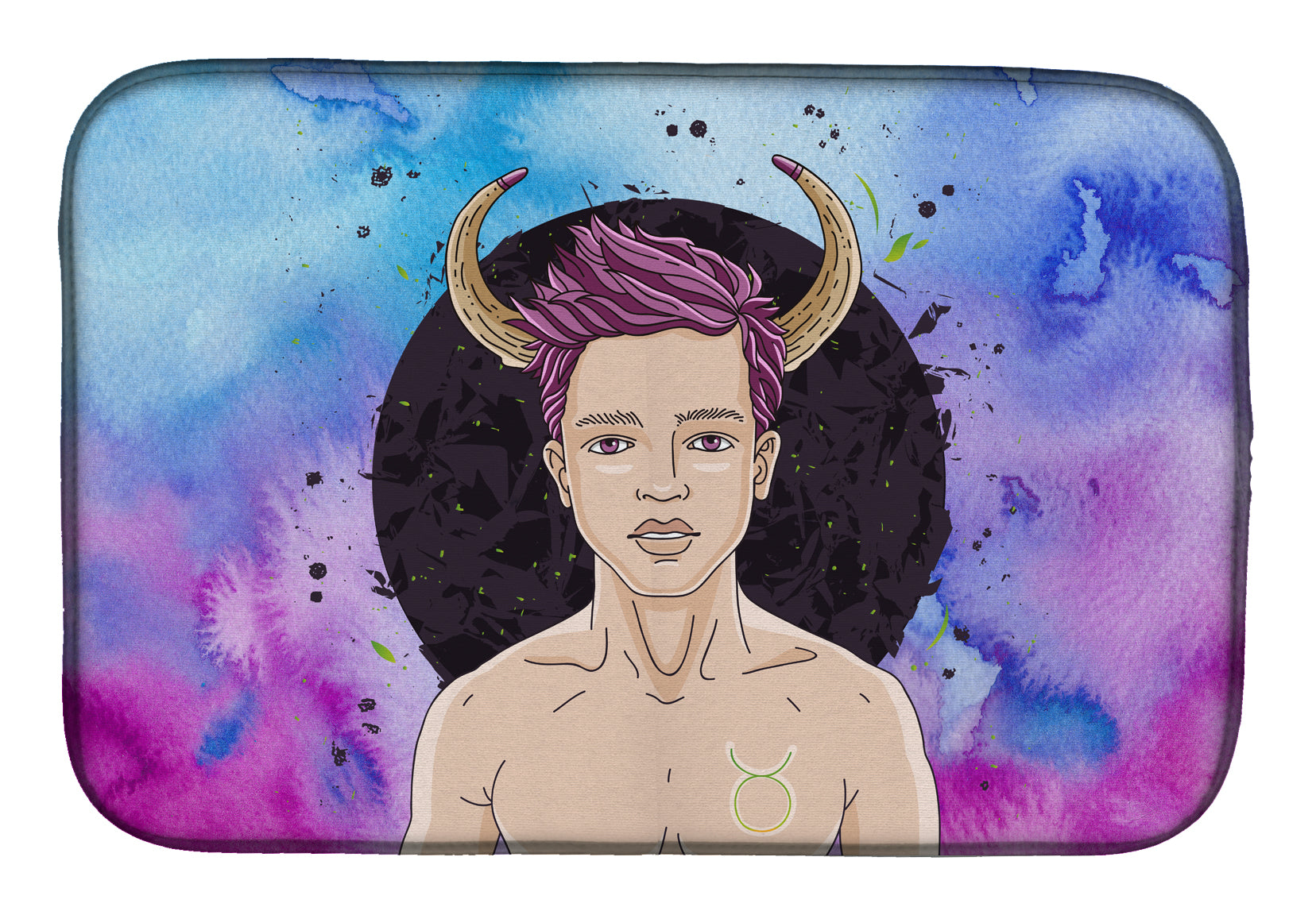 Taurus Zodiac Sign Dish Drying Mat Absorbent Dish Drying Mat Pad for Kitchen Counter Dish Drainer Mat for Countertop, 14 x 21", Multicolor