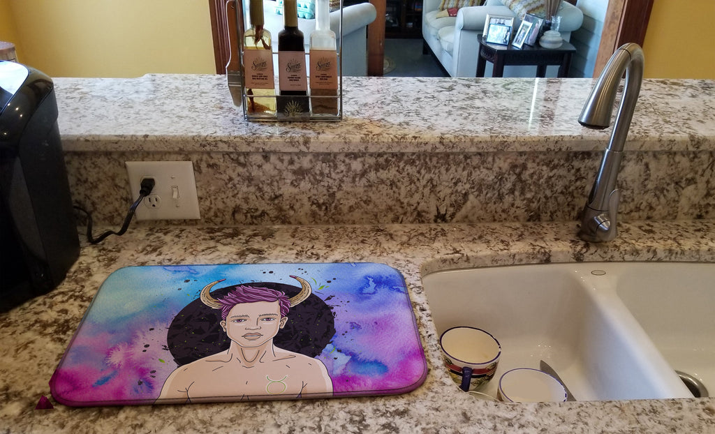 Taurus Zodiac Sign Dish Drying Mat Absorbent Dish Drying Mat Pad for Kitchen Counter Dish Drainer Mat for Countertop, 14 x 21", Multicolor