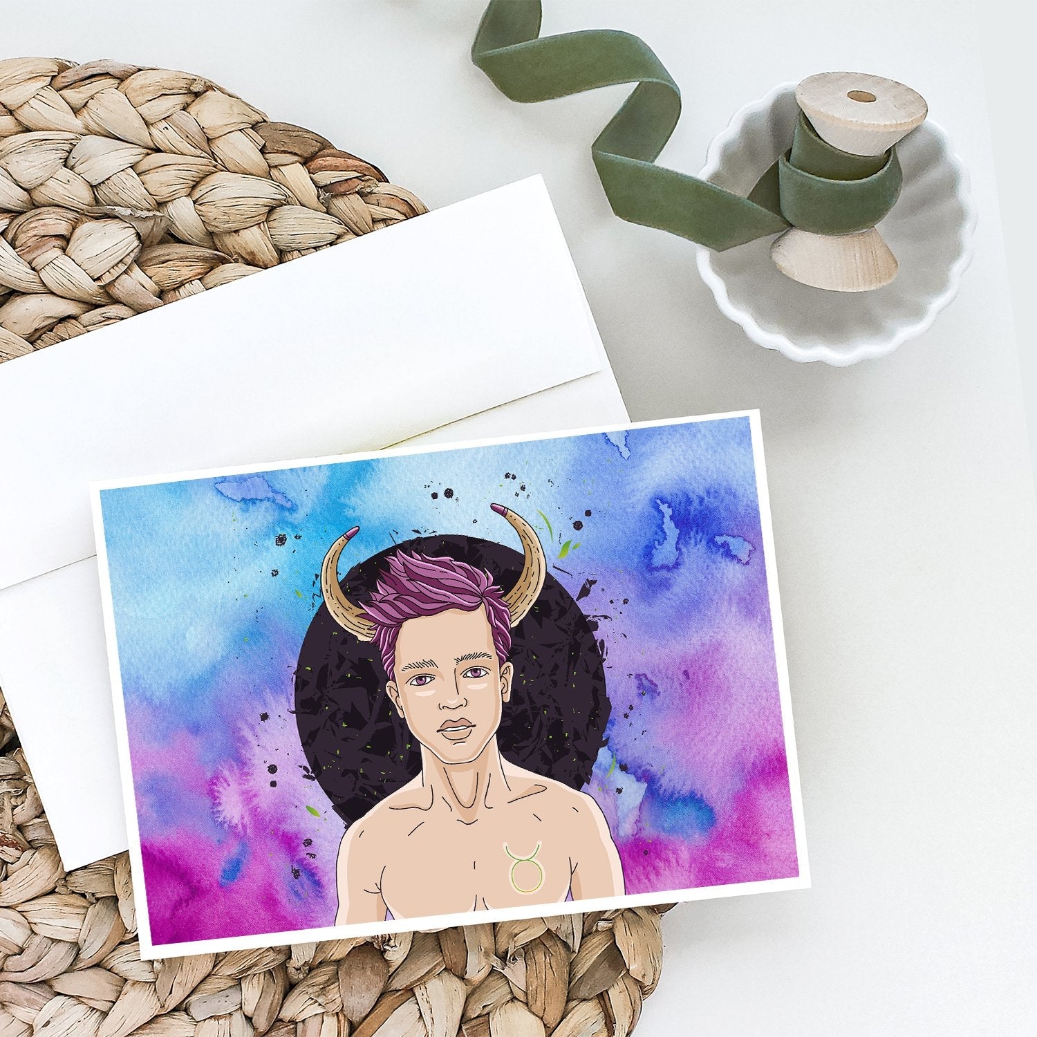 Taurus Zodiac Sign Greeting Cards Pack of 8 Blank Cards with Envelopes Whimsical A7 Size 5x7
