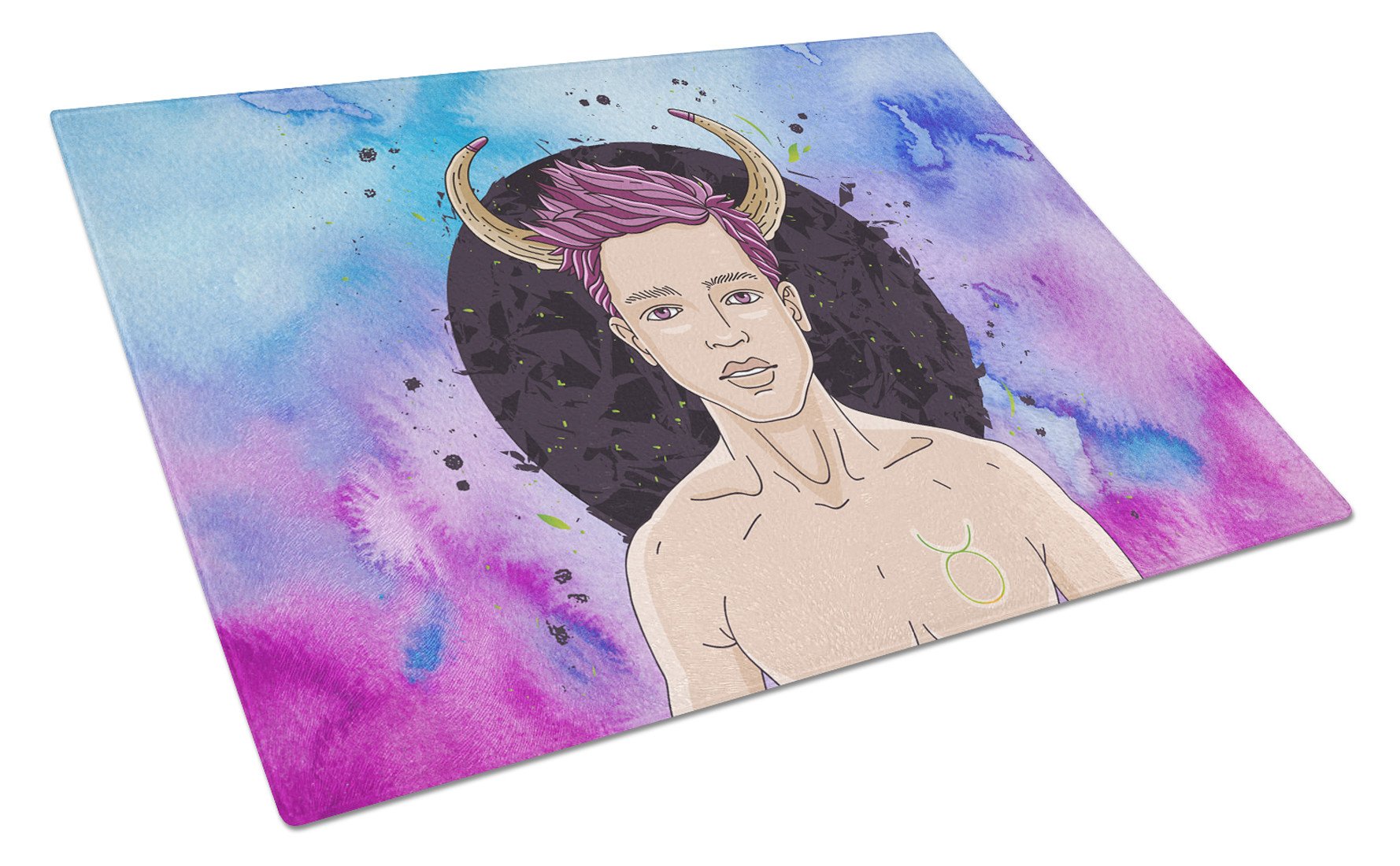 Taurus Zodiac Sign Cutting Board Tempered Glass Kitchen Cutting Surface, Heat Resistant Chopping, Non-Slip Feet, Food Prep & Serving