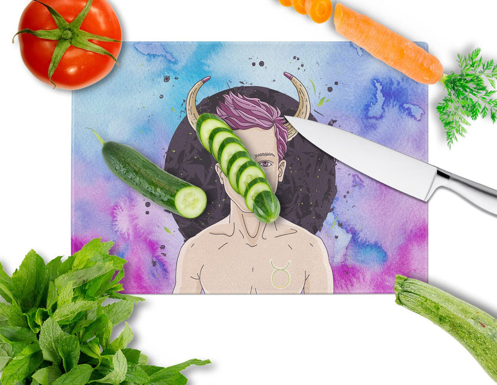 Taurus Zodiac Sign Cutting Board Tempered Glass Kitchen Cutting Surface, Heat Resistant Chopping, Non-Slip Feet, Food Prep & Serving