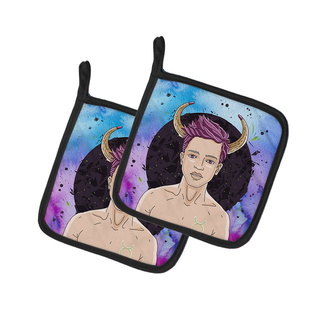 Taurus Zodiac Sign Pot Holder Set of 2 Heat Resistant Quilted Hot Pads 7.5 x 7.5 Inch, Insulated Kitchen Trivets for Cooking & Baking