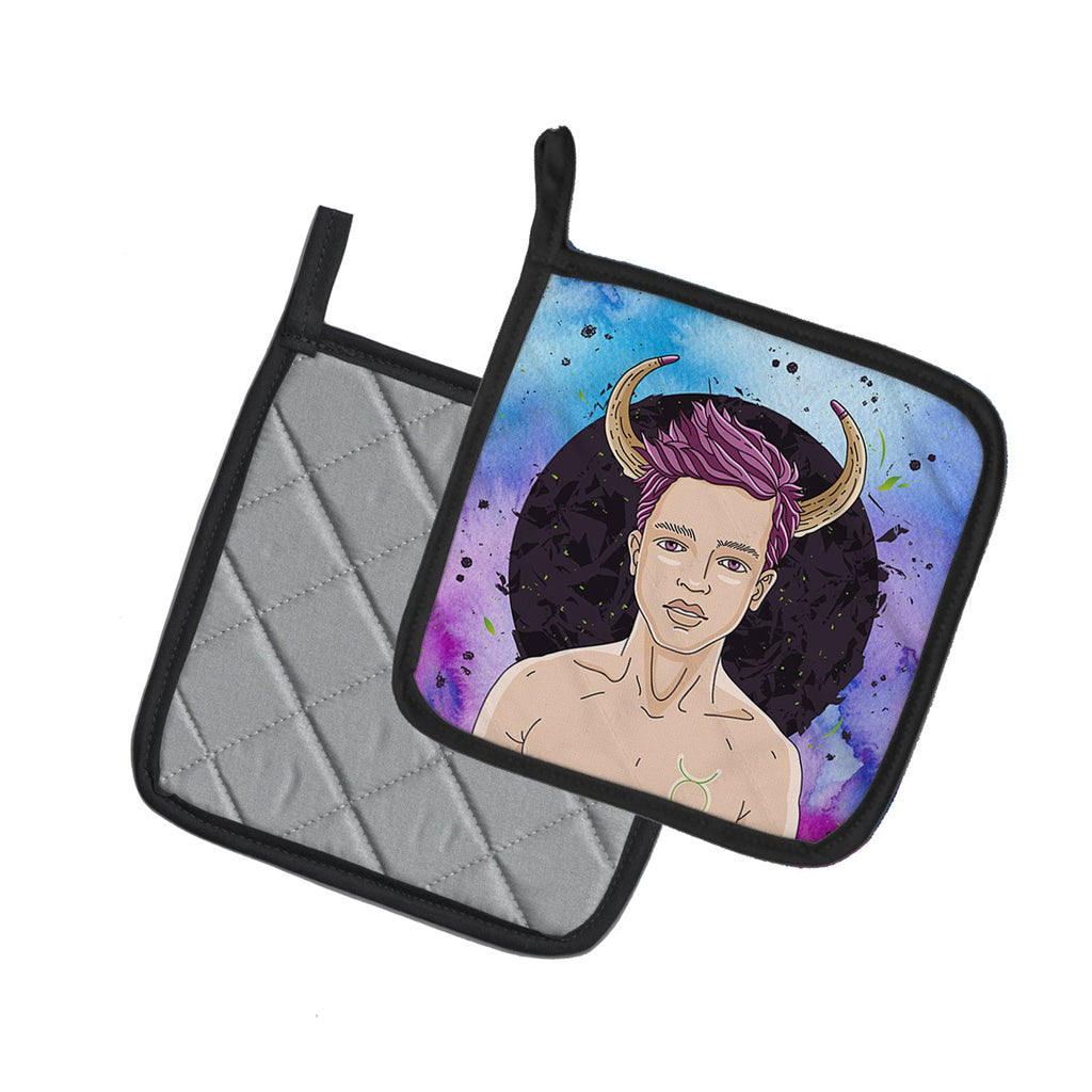 Taurus Zodiac Sign Pot Holder Set of 2 Heat Resistant Quilted Hot Pads 7.5 x 7.5 Inch, Insulated Kitchen Trivets for Cooking & Baking