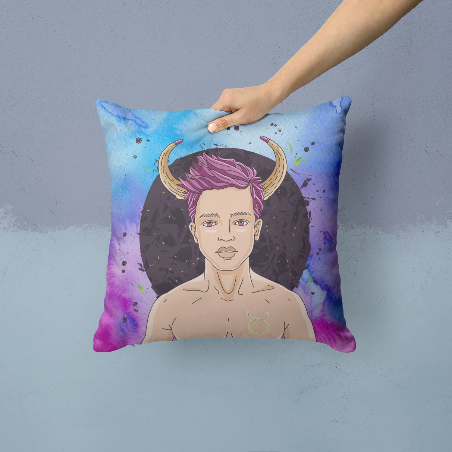 Taurus Zodiac Sign Decorative Throw Pillow 14x14 Indoor Outdoor Accent Cushion, Fabric Cover with Insert for Sofa, Bed, Porch & Living Room