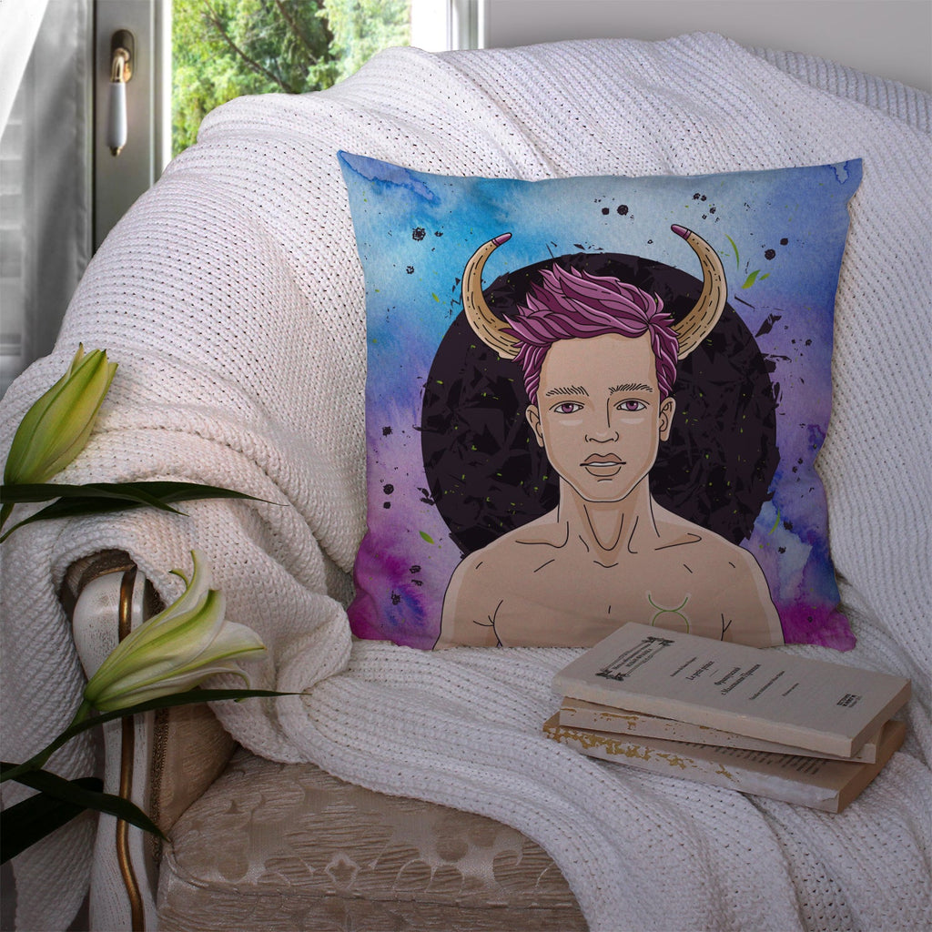 Taurus Zodiac Sign Decorative Throw Pillow 14x14 Indoor Outdoor Accent Cushion, Fabric Cover with Insert for Sofa, Bed, Porch & Living Room