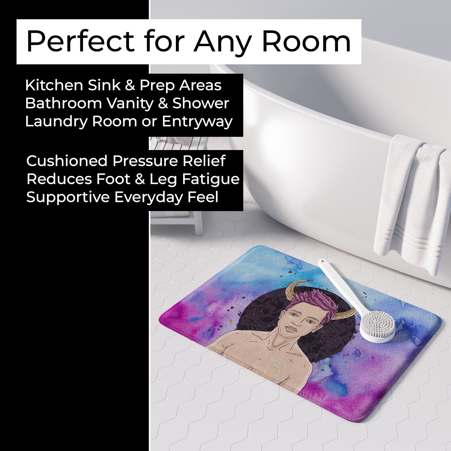 Taurus Zodiac Sign Memory Foam Kitchen Mat Machine Washable Anti-Fatigue Cushion Comfort Bath or Kitchen Rug