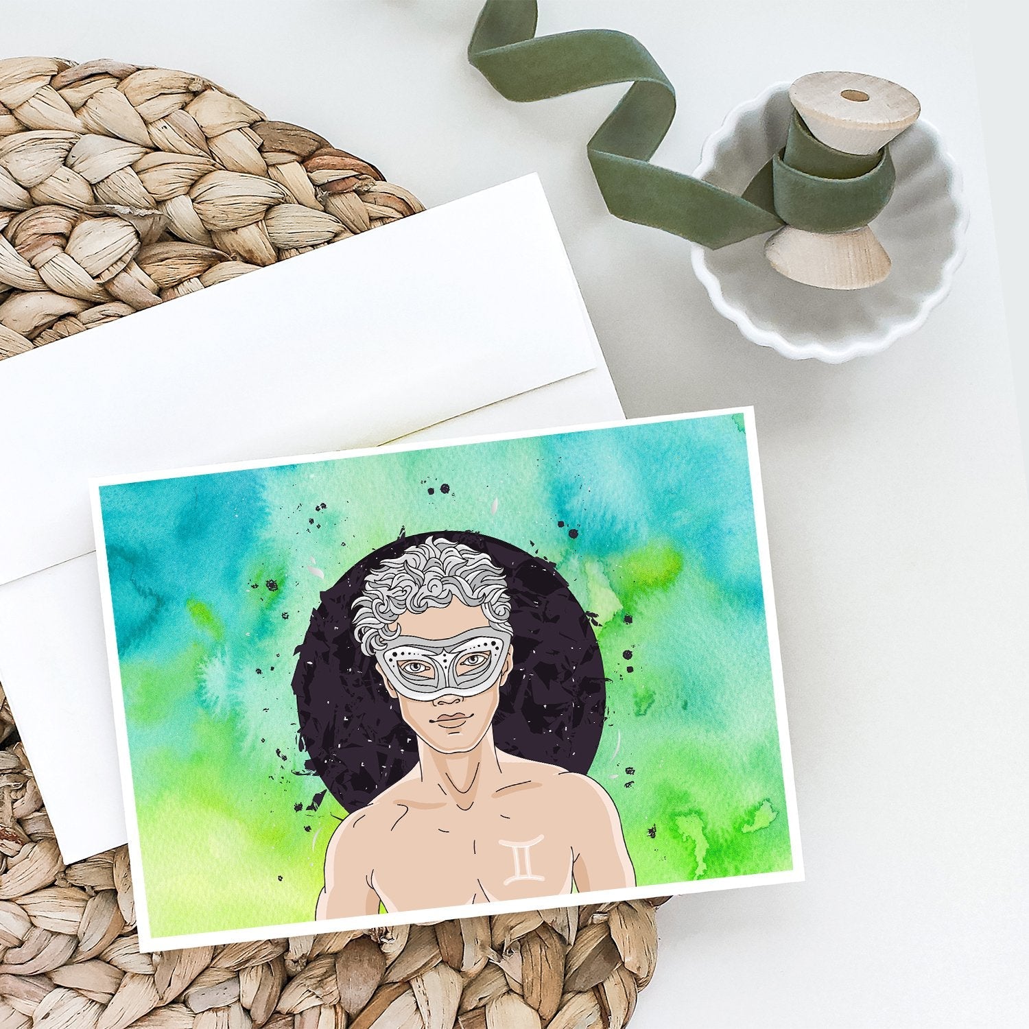 Gemini Zodiac Sign Greeting Cards Pack of 8 Blank Cards with Envelopes Whimsical A7 Size 5x7