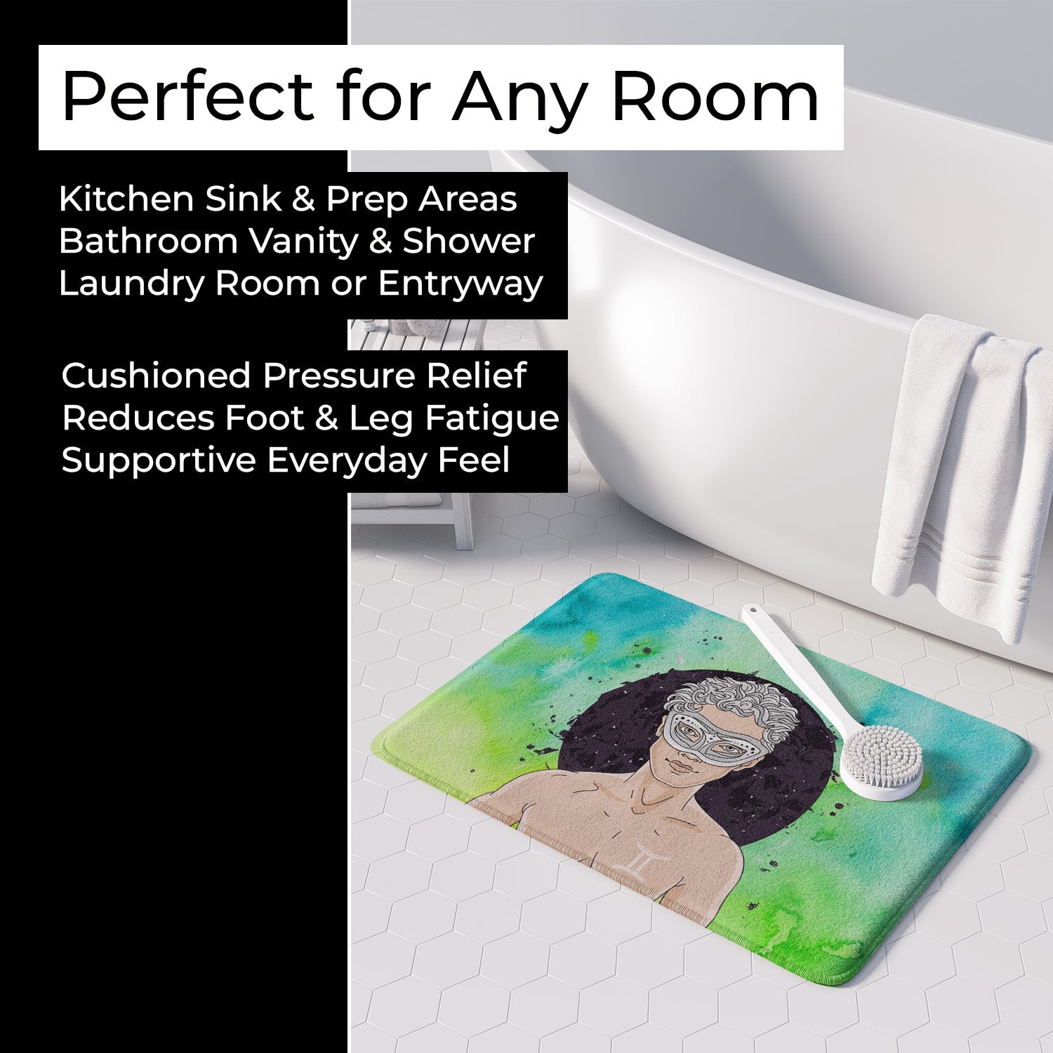 Gemini Zodiac Sign Memory Foam Kitchen Mat Machine Washable Anti-Fatigue Cushion Comfort Bath or Kitchen Rug