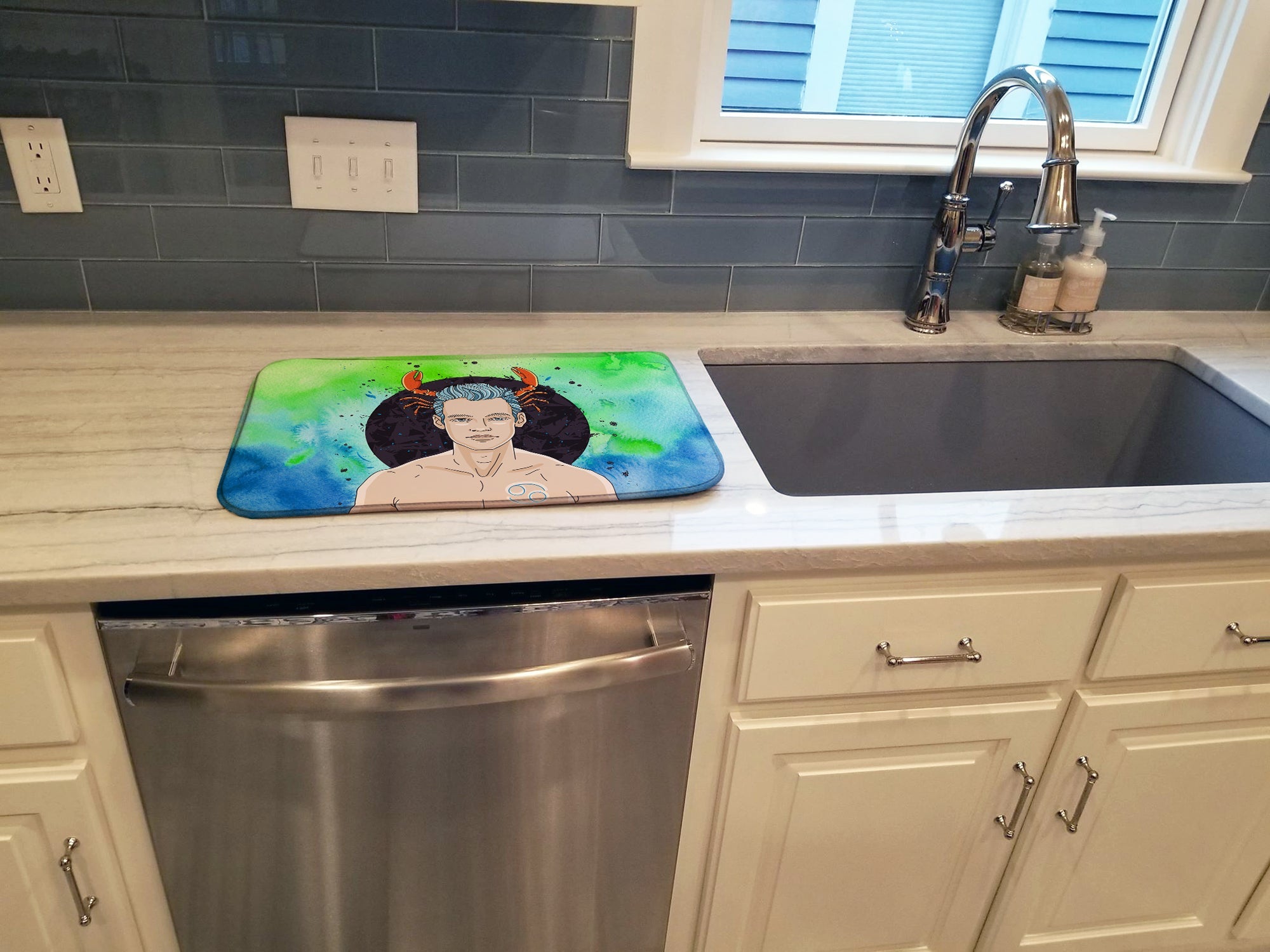Cancer Zodiac Sign Dish Drying Mat Absorbent Dish Drying Mat Pad for Kitchen Counter Dish Drainer Mat for Countertop, 14 x 21", Multicolor