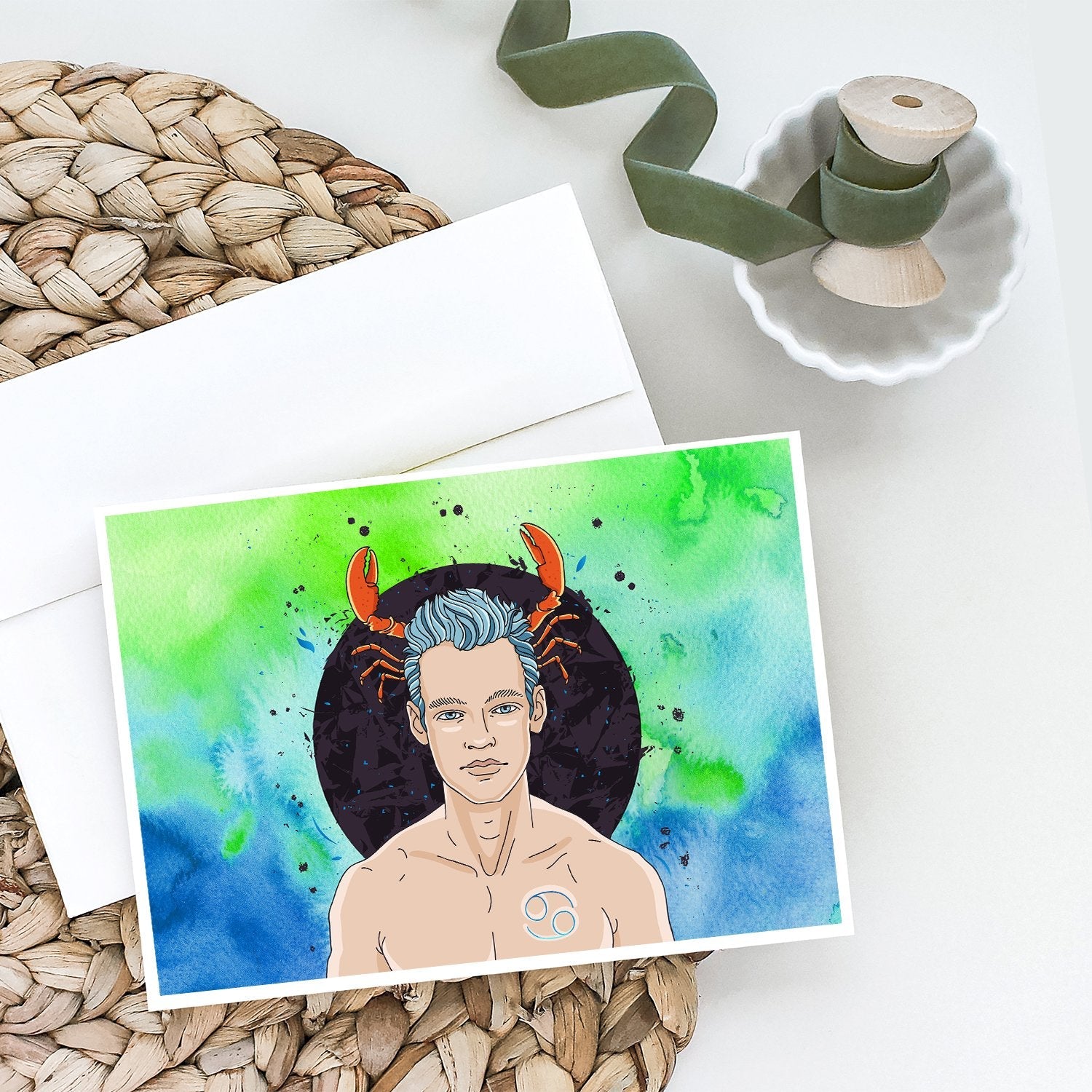 Cancer Zodiac Sign Greeting Cards Pack of 8 Blank Cards with Envelopes Whimsical A7 Size 5x7