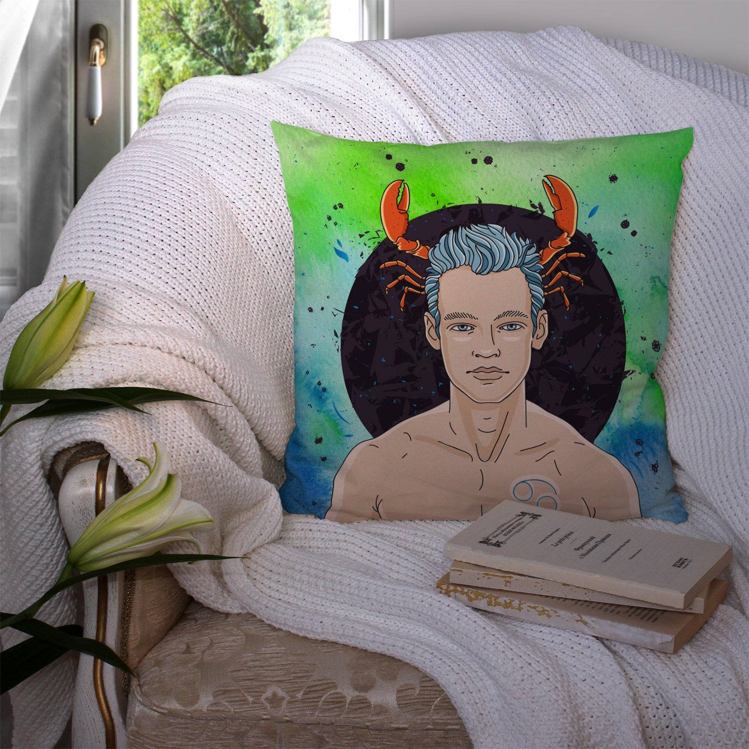 Cancer Zodiac Sign Decorative Throw Pillow 14x14 Indoor Outdoor Accent Cushion, Fabric Cover with Insert for Sofa, Bed, Porch & Living Room