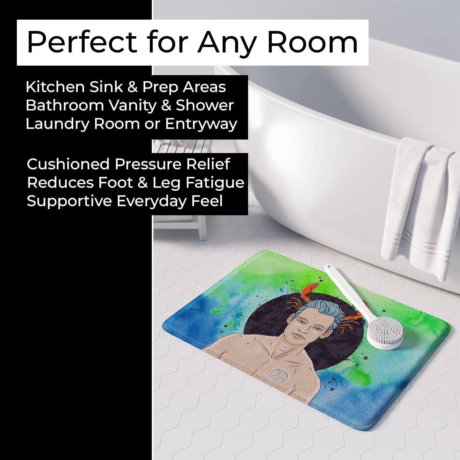 Cancer Zodiac Sign Memory Foam Kitchen Mat Machine Washable Anti-Fatigue Cushion Comfort Bath or Kitchen Rug