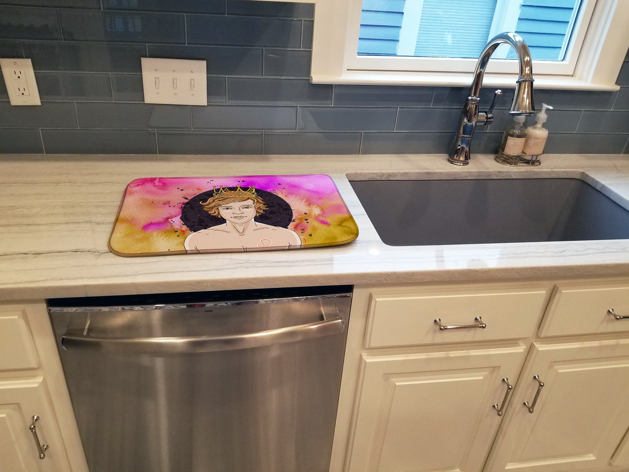 Leo Zodiac Sign Dish Drying Mat Absorbent Dish Drying Mat Pad for Kitchen Counter Dish Drainer Mat for Countertop, 14 x 21", Multicolor