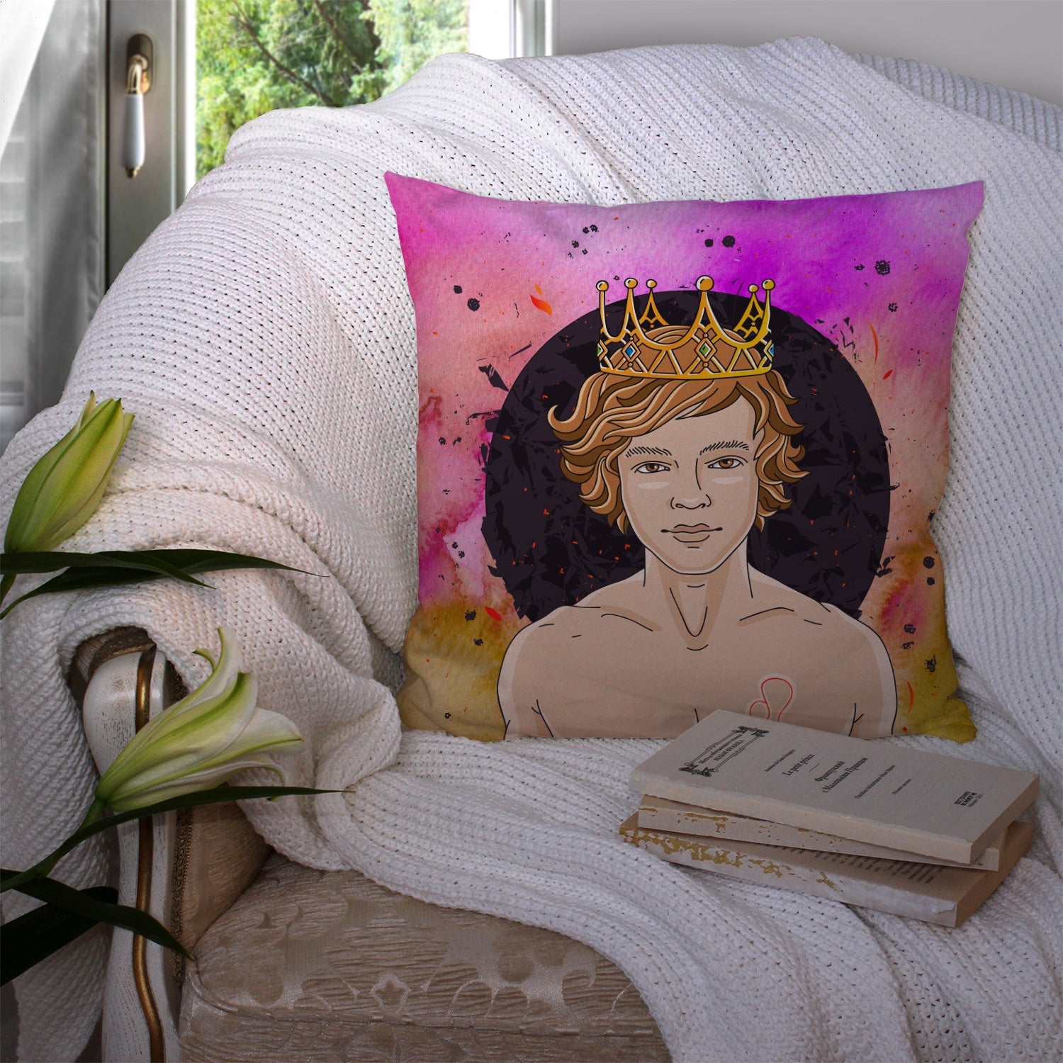 Leo Zodiac Sign Decorative Throw Pillow 14x14 Indoor Outdoor Accent Cushion, Fabric Cover with Insert for Sofa, Bed, Porch & Living Room