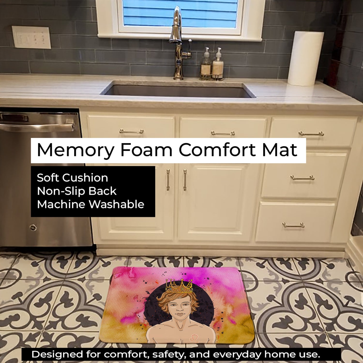 Leo Zodiac Sign Memory Foam Kitchen Mat Machine Washable Anti-Fatigue Cushion Comfort Bath or Kitchen Rug