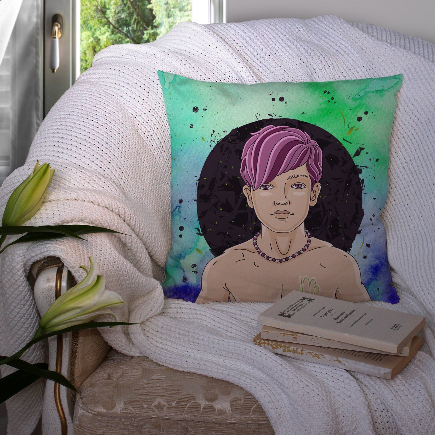 Virgo Zodiac Sign Decorative Throw Pillow 14x14 Indoor Outdoor Accent Cushion, Fabric Cover with Insert for Sofa, Bed, Porch & Living Room