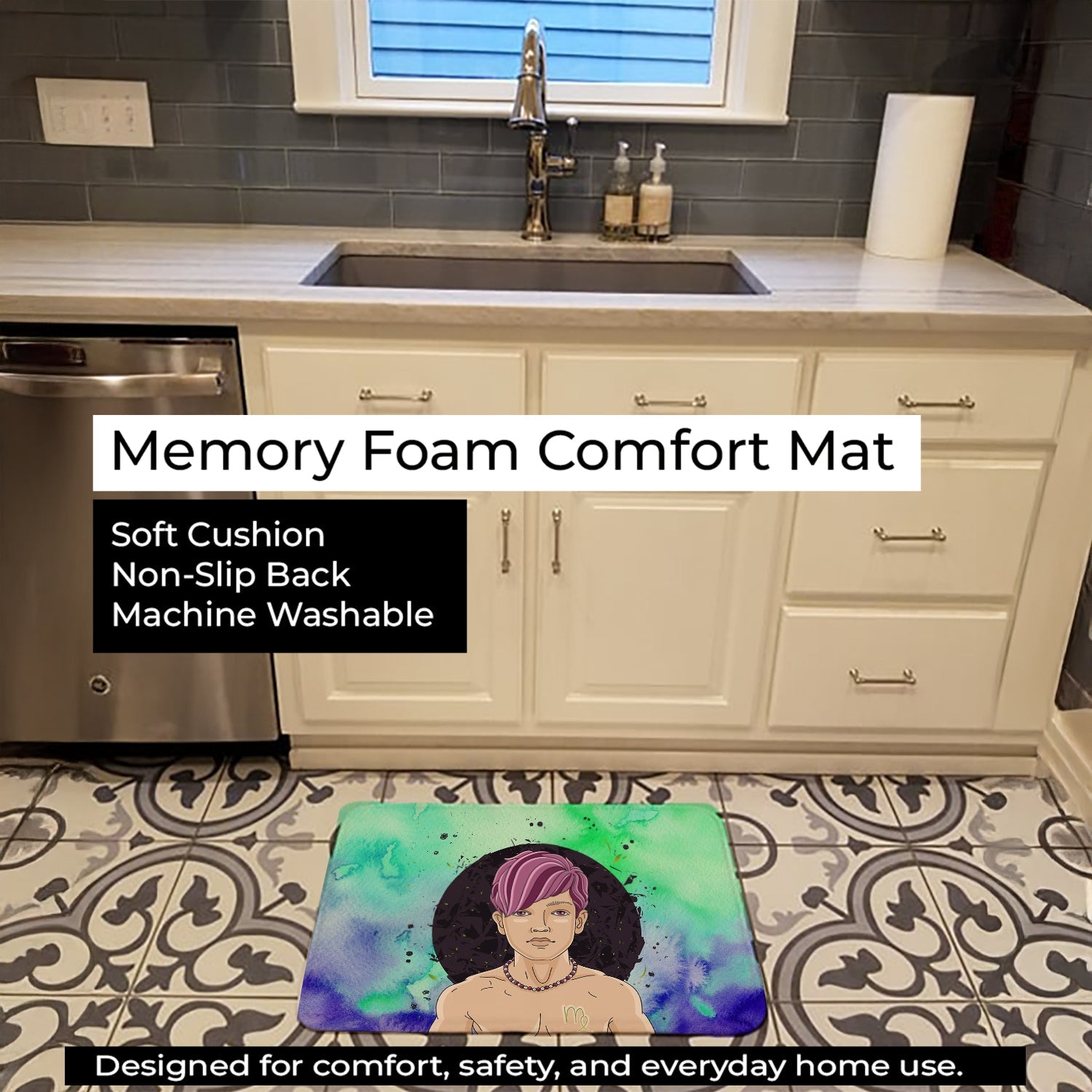 Virgo Zodiac Sign Memory Foam Kitchen Mat Machine Washable Anti-Fatigue Cushion Comfort Bath or Kitchen Rug