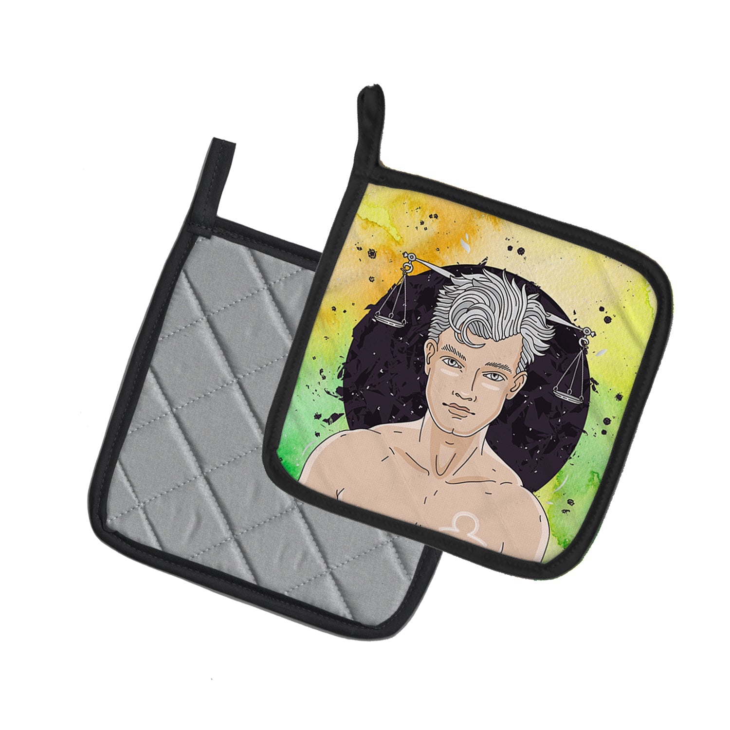 Libra Zodiac Sign Pot Holder Set of 2 Heat Resistant Quilted Hot Pads 7.5 x 7.5 Inch, Insulated Kitchen Trivets for Cooking & Baking