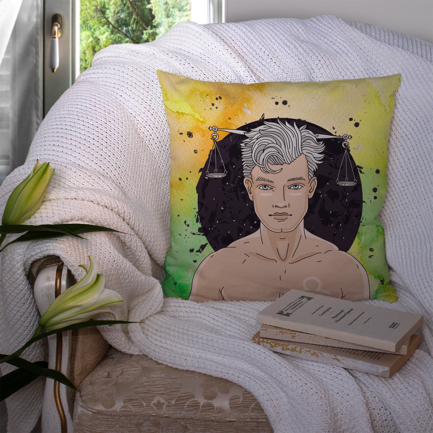 Libra Zodiac Sign Decorative Throw Pillow 14x14 Indoor Outdoor Accent Cushion, Fabric Cover with Insert for Sofa, Bed, Porch & Living Room