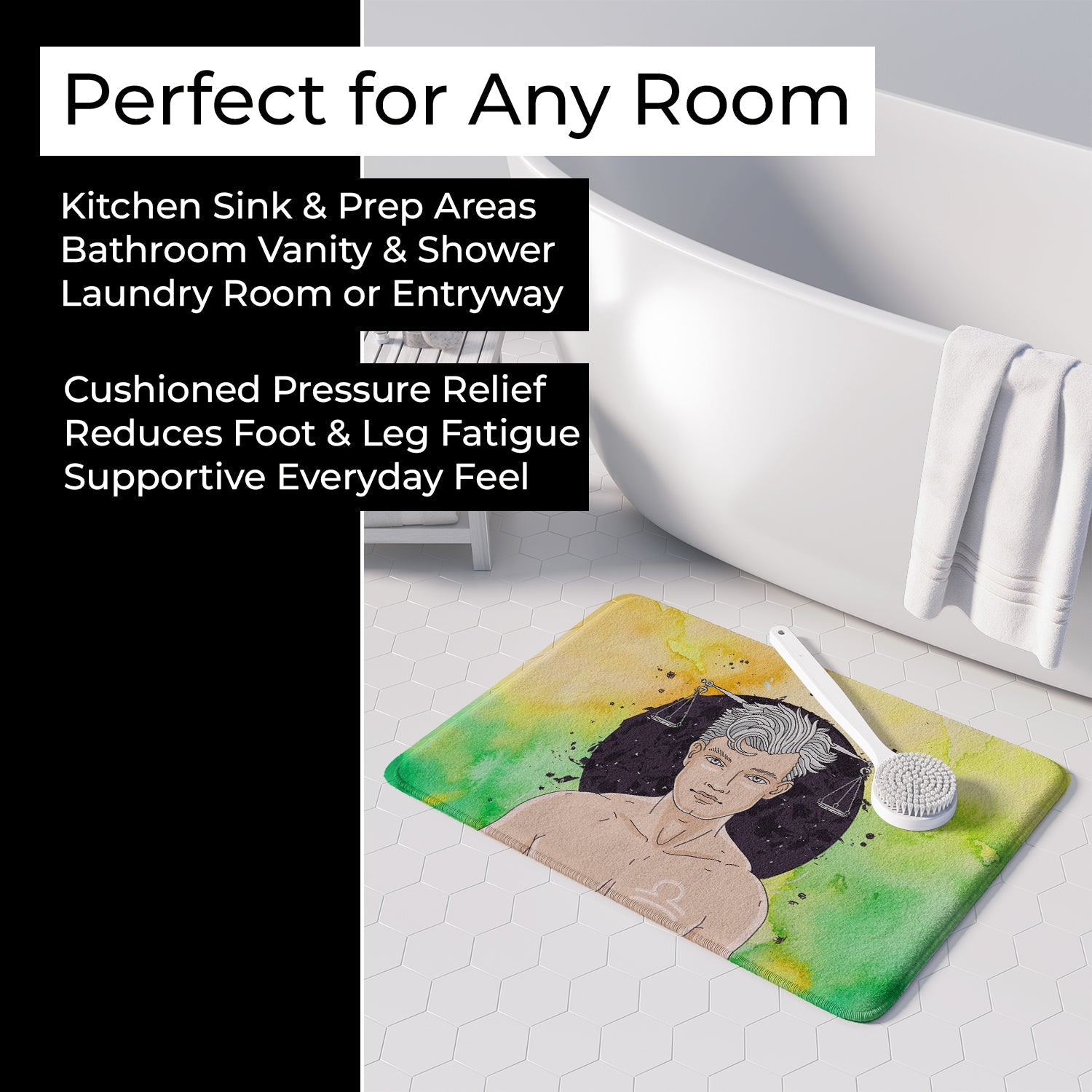 Libra Zodiac Sign Memory Foam Kitchen Mat Machine Washable Anti-Fatigue Cushion Comfort Bath or Kitchen Rug