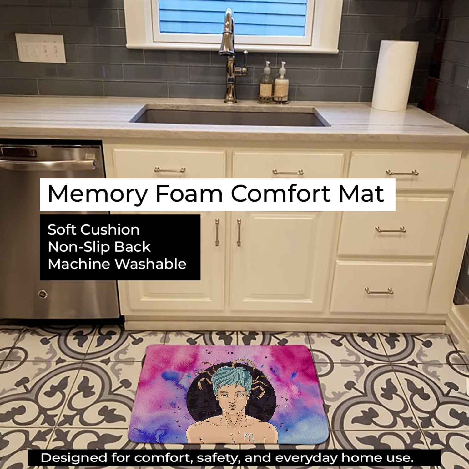 Scorpio Zodiac Sign Memory Foam Kitchen Mat Machine Washable Anti-Fatigue Cushion Comfort Bath or Kitchen Rug