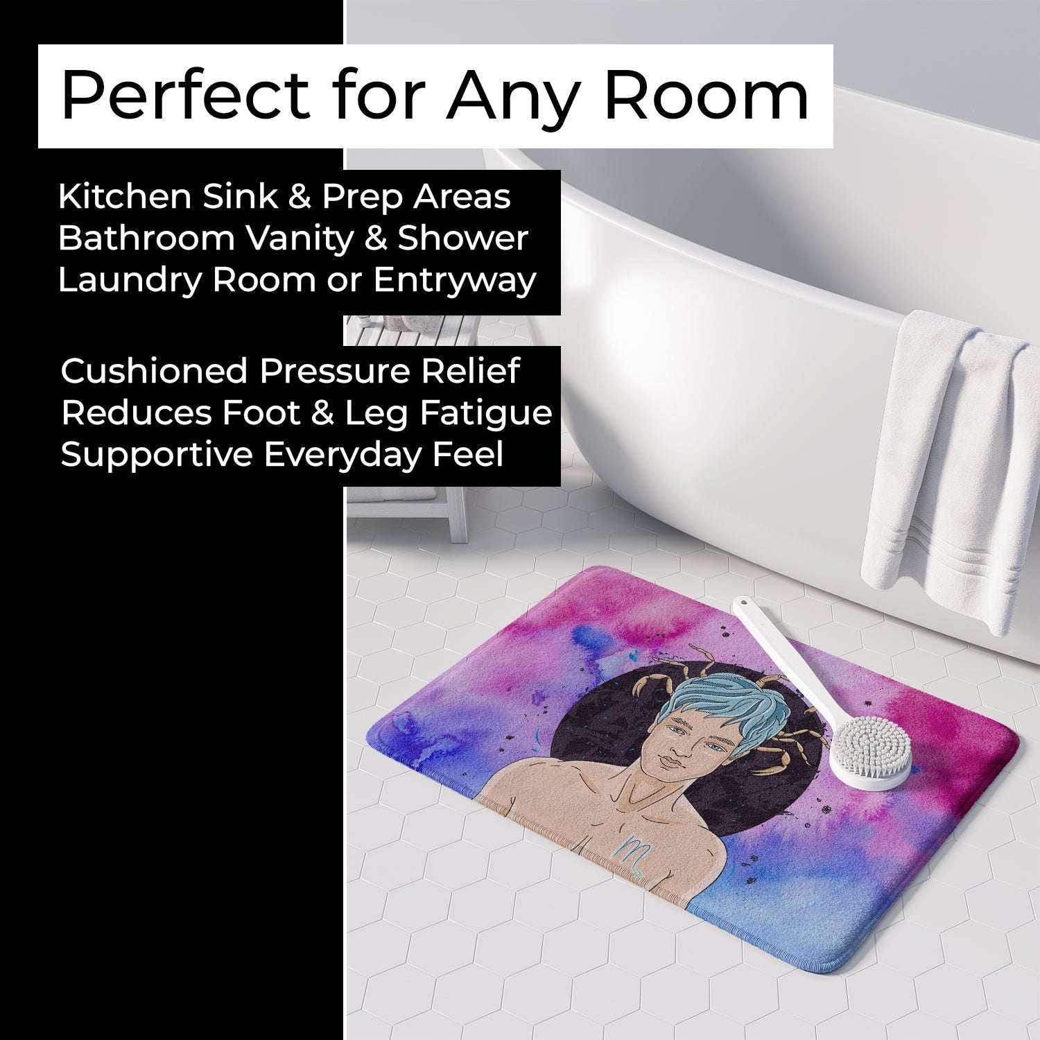 Scorpio Zodiac Sign Memory Foam Kitchen Mat Machine Washable Anti-Fatigue Cushion Comfort Bath or Kitchen Rug