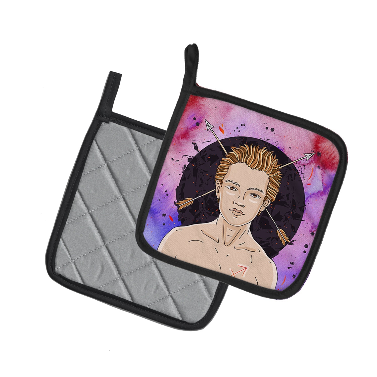 Sagittarius Zodiac Sign Pot Holder Set of 2 Heat Resistant Quilted Hot Pads 7.5 x 7.5 Inch, Insulated Kitchen Trivets for Cooking & Baking