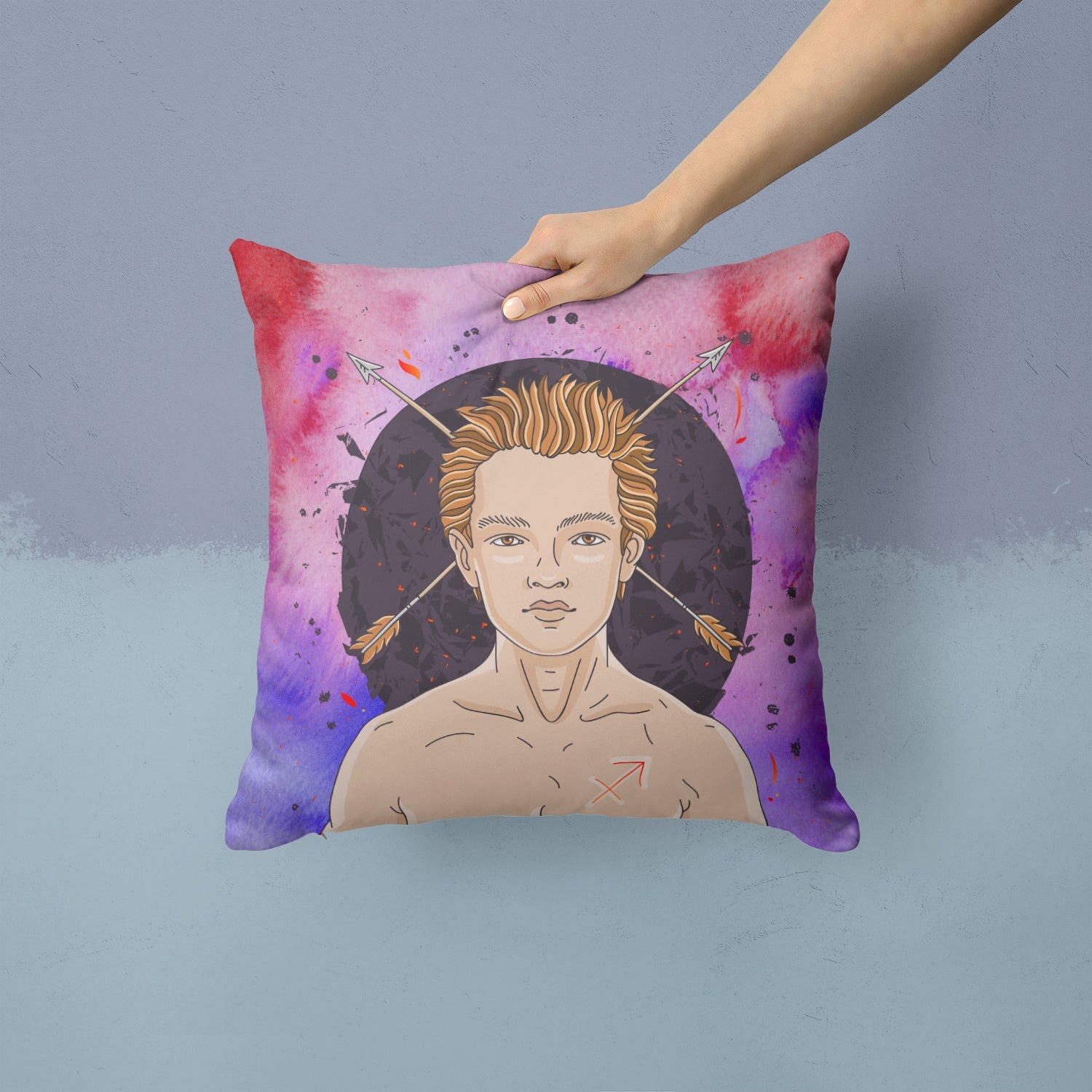 Sagittarius Zodiac Sign Decorative Throw Pillow 14x14 Indoor Outdoor Accent Cushion, Fabric Cover with Insert for Sofa, Bed, Porch & Living Room