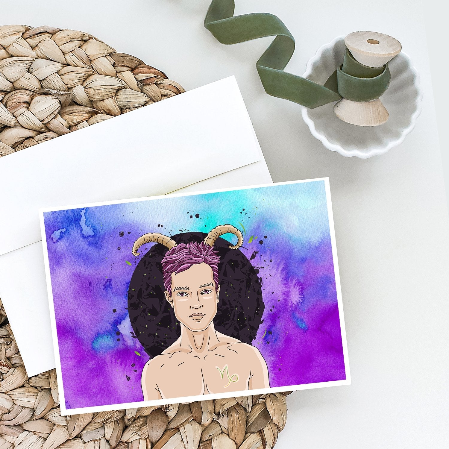 Capricorn Zodiac Sign Greeting Cards Pack of 8 Blank Cards with Envelopes Whimsical A7 Size 5x7