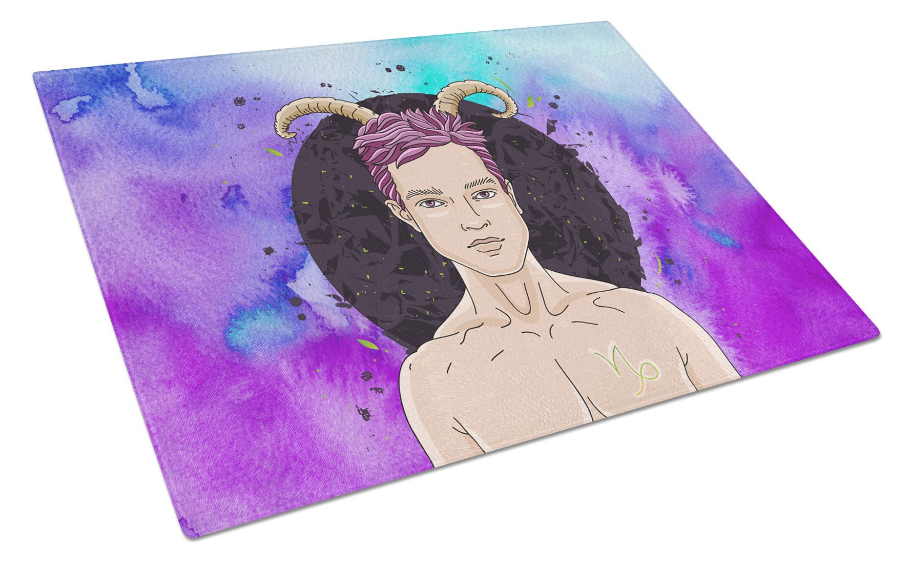 Capricorn Zodiac Sign Cutting Board Tempered Glass Kitchen Cutting Surface, Heat Resistant Chopping, Non-Slip Feet, Food Prep & Serving