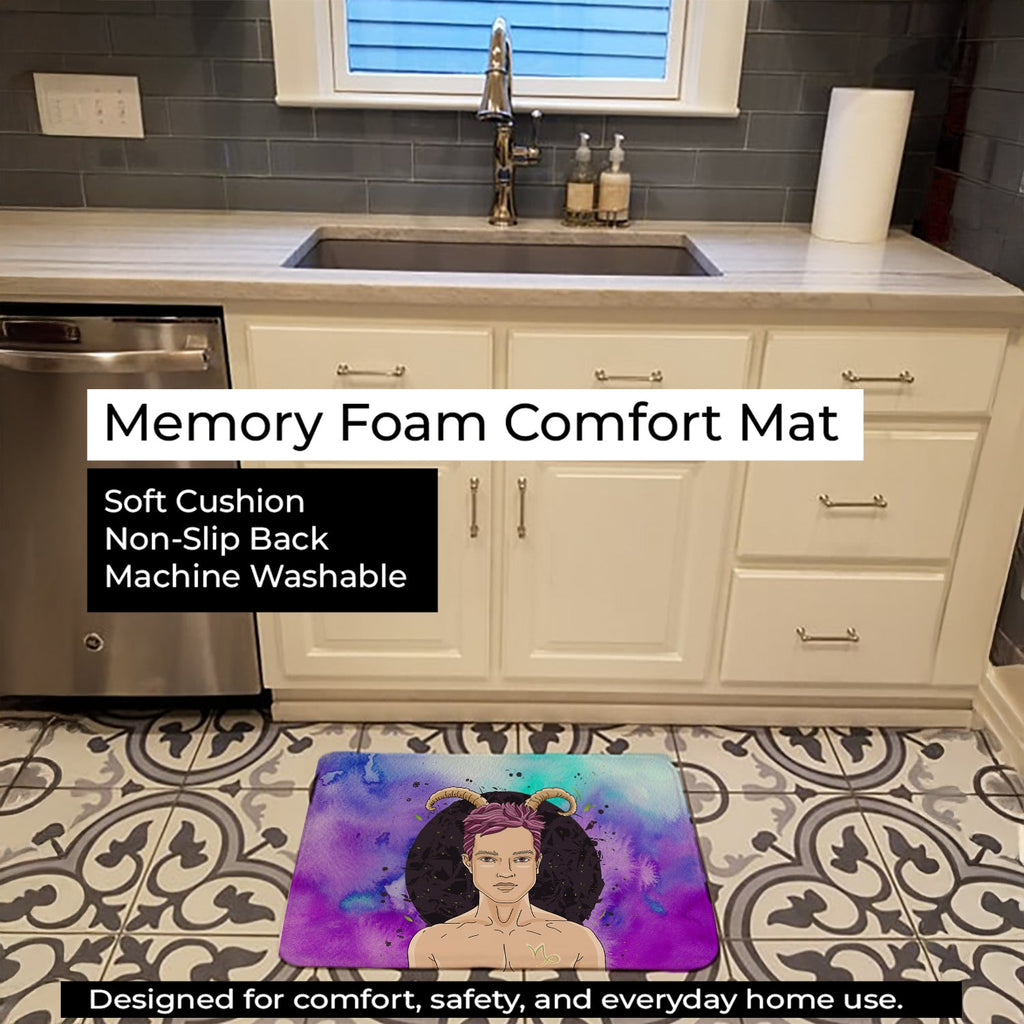 Capricorn Zodiac Sign Memory Foam Kitchen Mat Machine Washable Anti-Fatigue Cushion Comfort Bath or Kitchen Rug