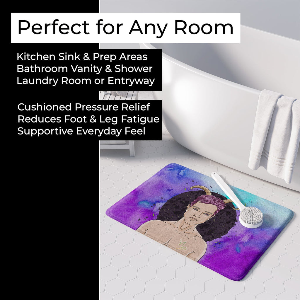 Capricorn Zodiac Sign Memory Foam Kitchen Mat Machine Washable Anti-Fatigue Cushion Comfort Bath or Kitchen Rug