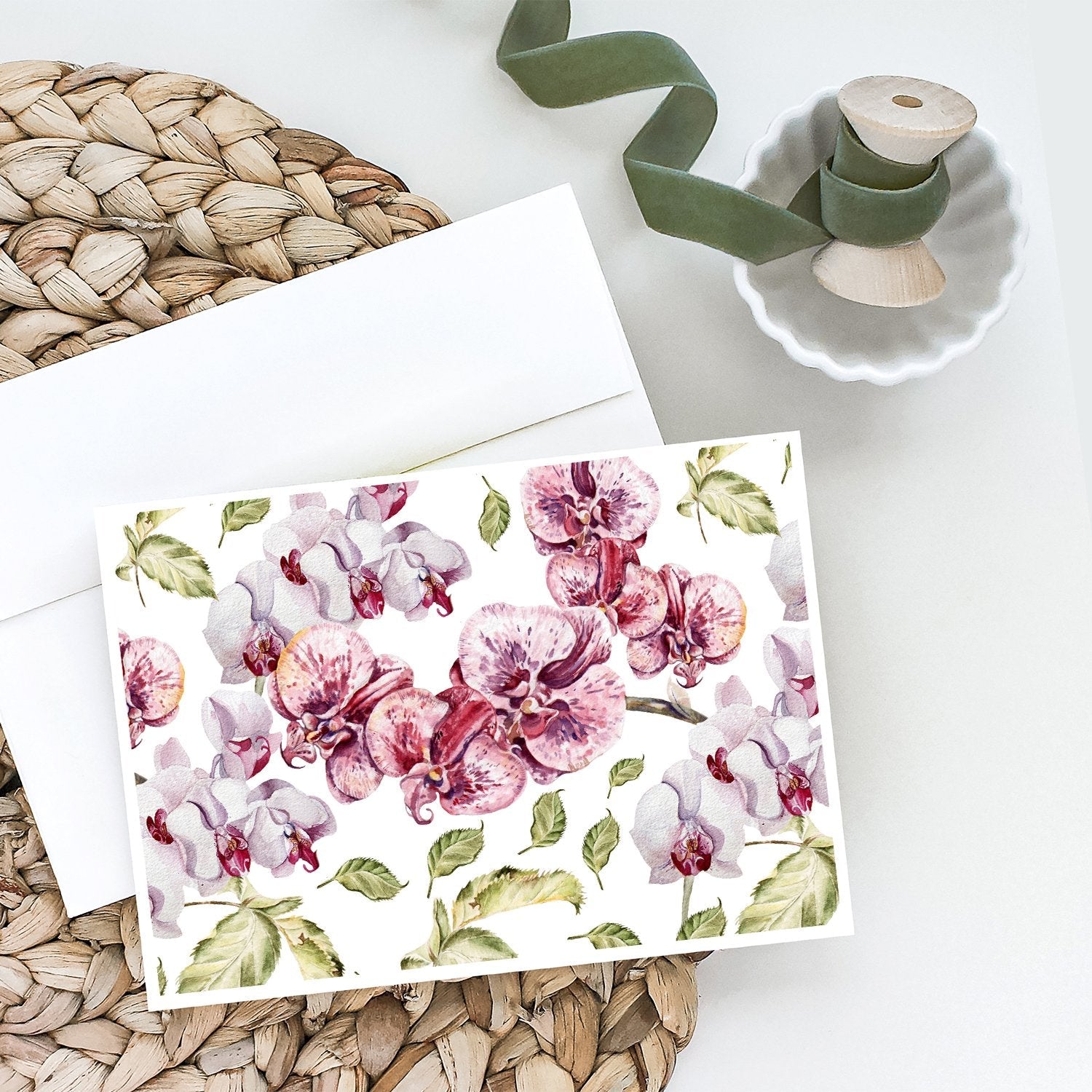 Orchids Greeting Cards Pack of 8 Blank Cards with Envelopes Whimsical A7 Size 5x7