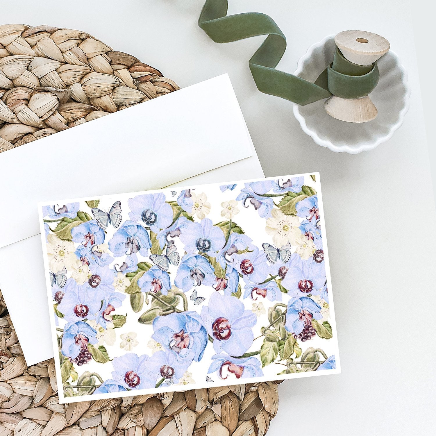 Orchids Greeting Cards Pack of 8 Blank Cards with Envelopes Whimsical A7 Size 5x7