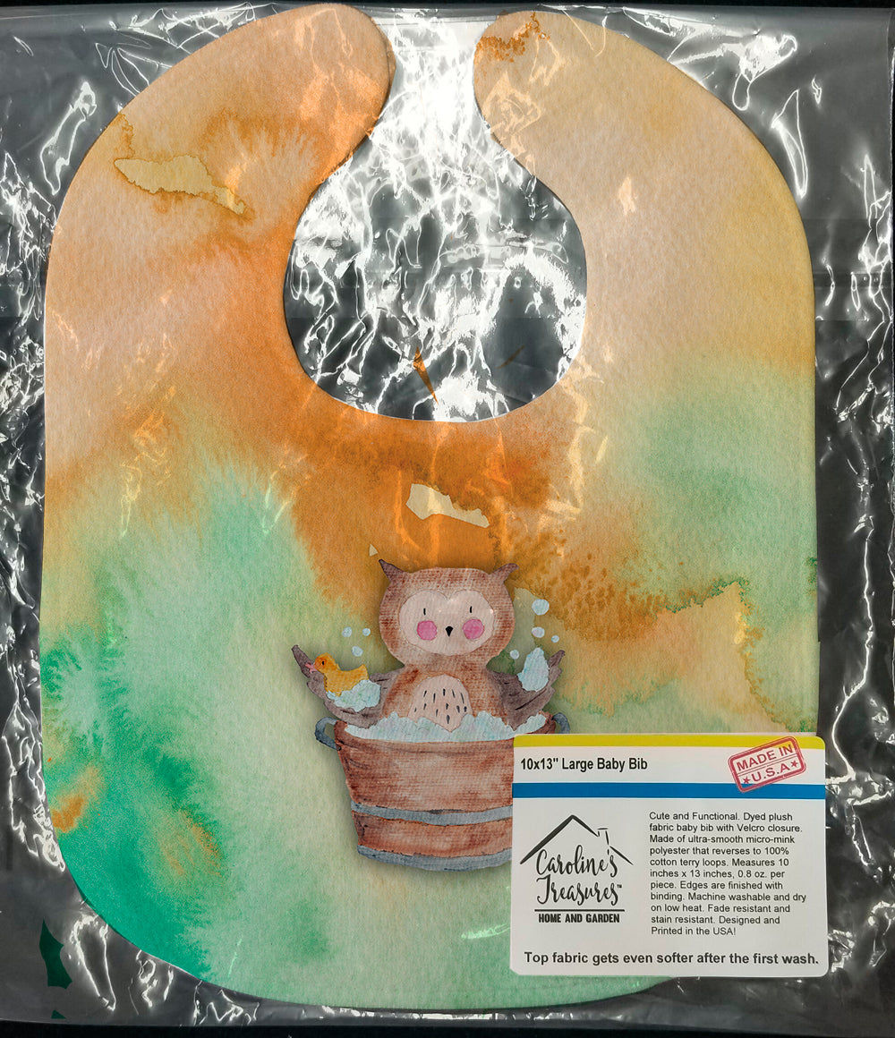 Owl Bathing Watercolor Baby Bib Easy-Clean Baby Bib Baby Feeding Accessory Baby Mealtime Essential, 10 x 13, Multicolor