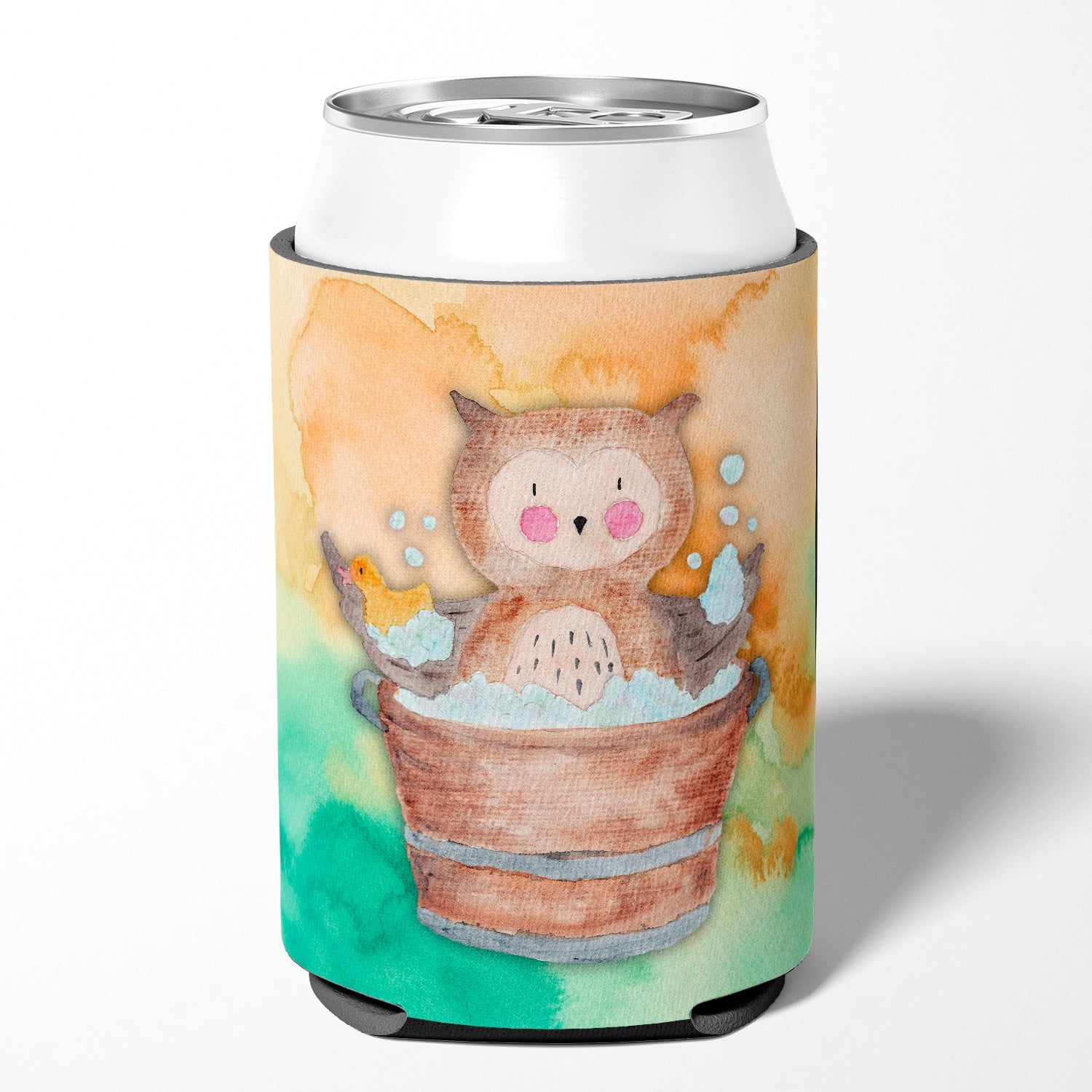 Owl Bathing Watercolor Can or Bottle Hugger Cooler Sleeve for Standard 12 oz Cans, Insulated Foam Beer & Soda Can Hugger Reusable
