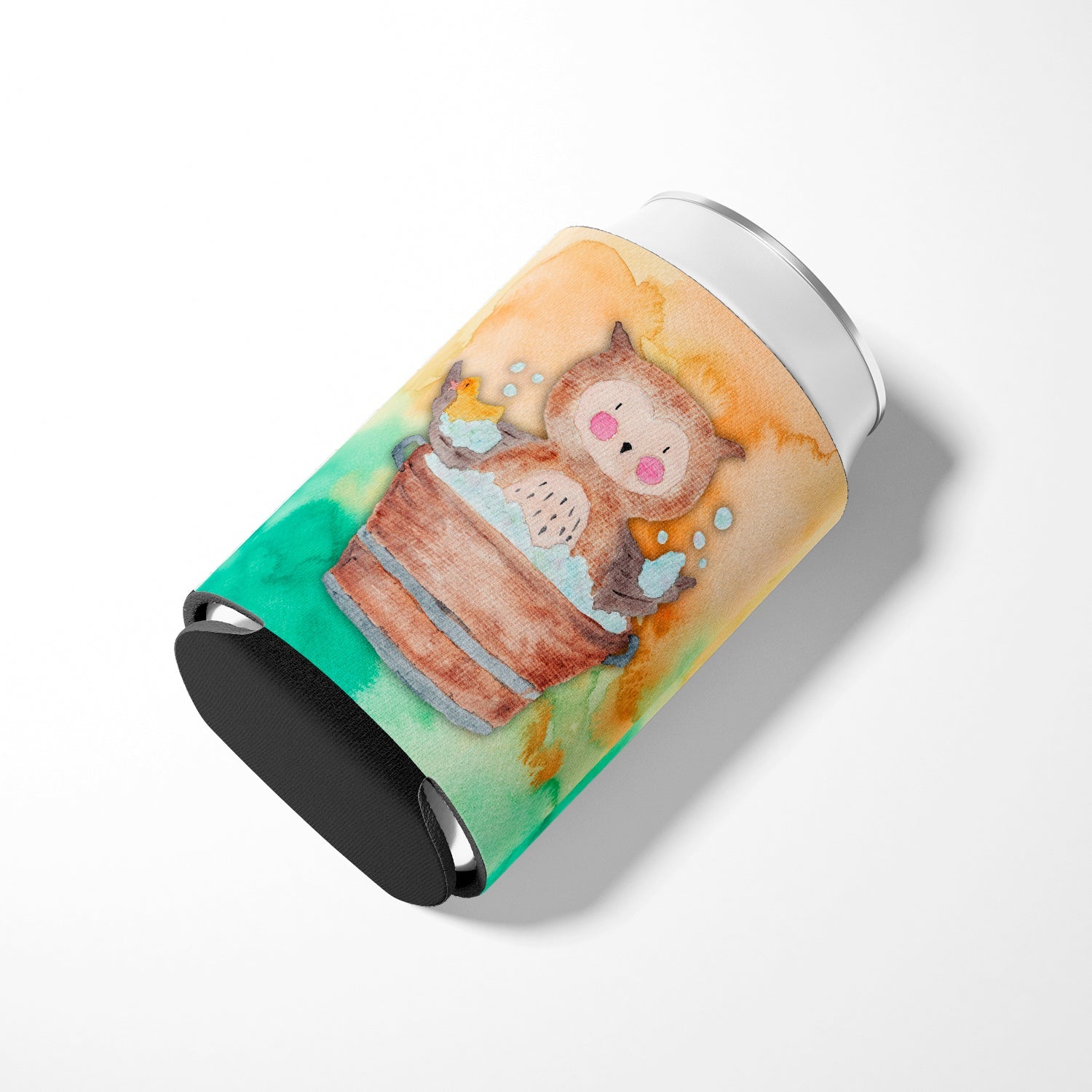 Owl Bathing Watercolor Can or Bottle Hugger Cooler Sleeve for Standard 12 oz Cans, Insulated Foam Beer & Soda Can Hugger Reusable