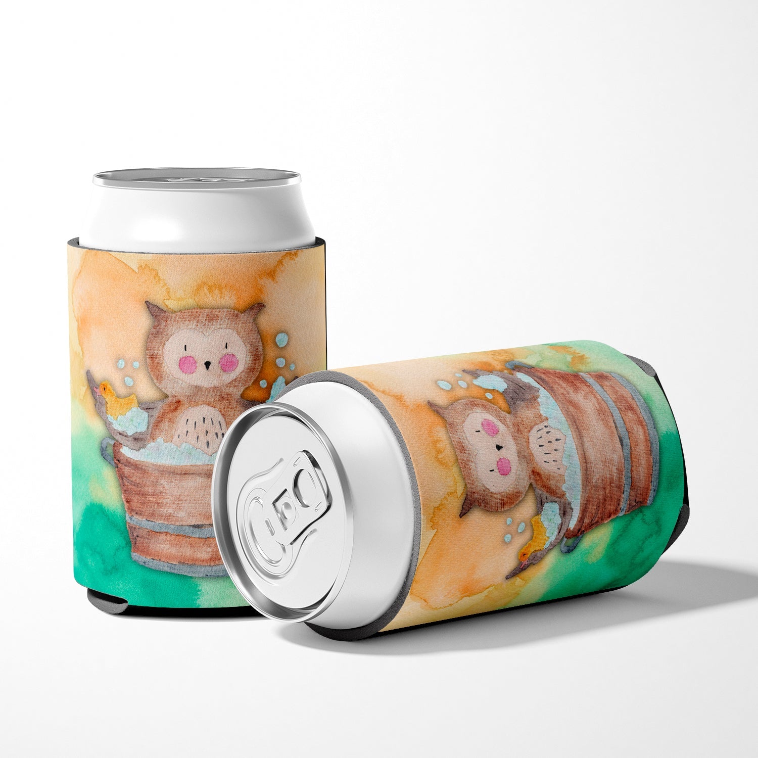 Owl Bathing Watercolor Can or Bottle Hugger Cooler Sleeve for Standard 12 oz Cans, Insulated Foam Beer & Soda Can Hugger Reusable