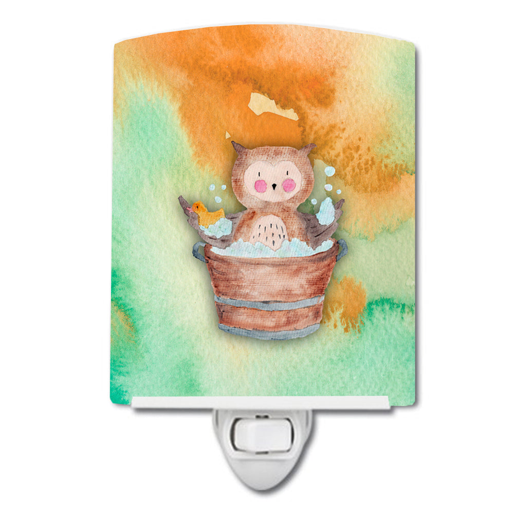 Owl Bathing Watercolor Ceramic Night Light Compact, UL-Certified, Ideal for Bedroom, Bathroom, Nursery, Hallway, Kitchen, 6x4x3, Multicolor
