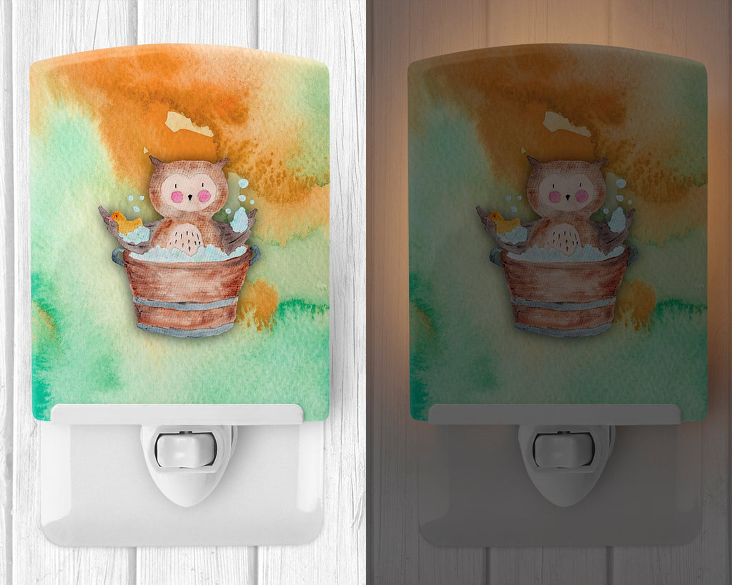 Owl Bathing Watercolor Ceramic Night Light Compact, UL-Certified, Ideal for Bedroom, Bathroom, Nursery, Hallway, Kitchen, 6x4x3, Multicolor