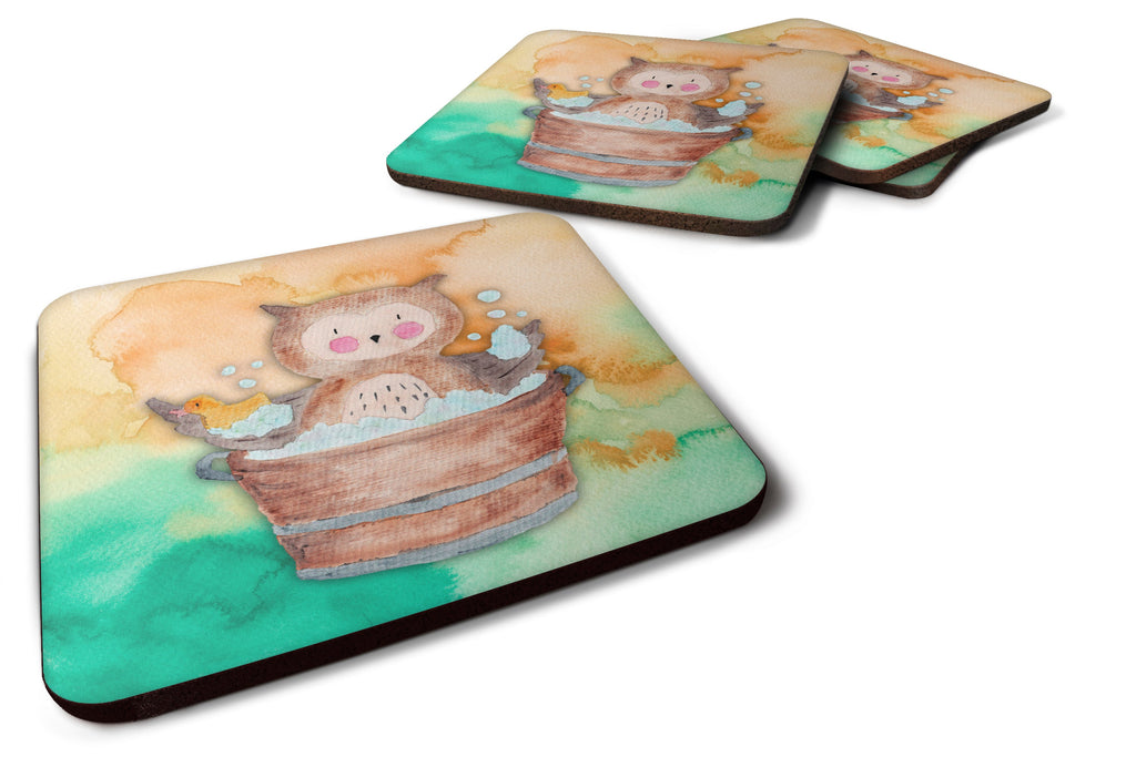 Owl Bathing Watercolor Foam Coasters Set of 4 Cup Coasters for Indoor Outdoor, Tabletop Protection, Anti Slip, Mouse pad Material