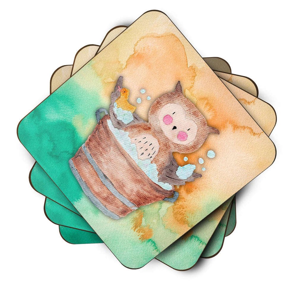 Owl Bathing Watercolor Foam Coasters Set of 4 Cup Coasters for Indoor Outdoor, Tabletop Protection, Anti Slip, Mouse pad Material