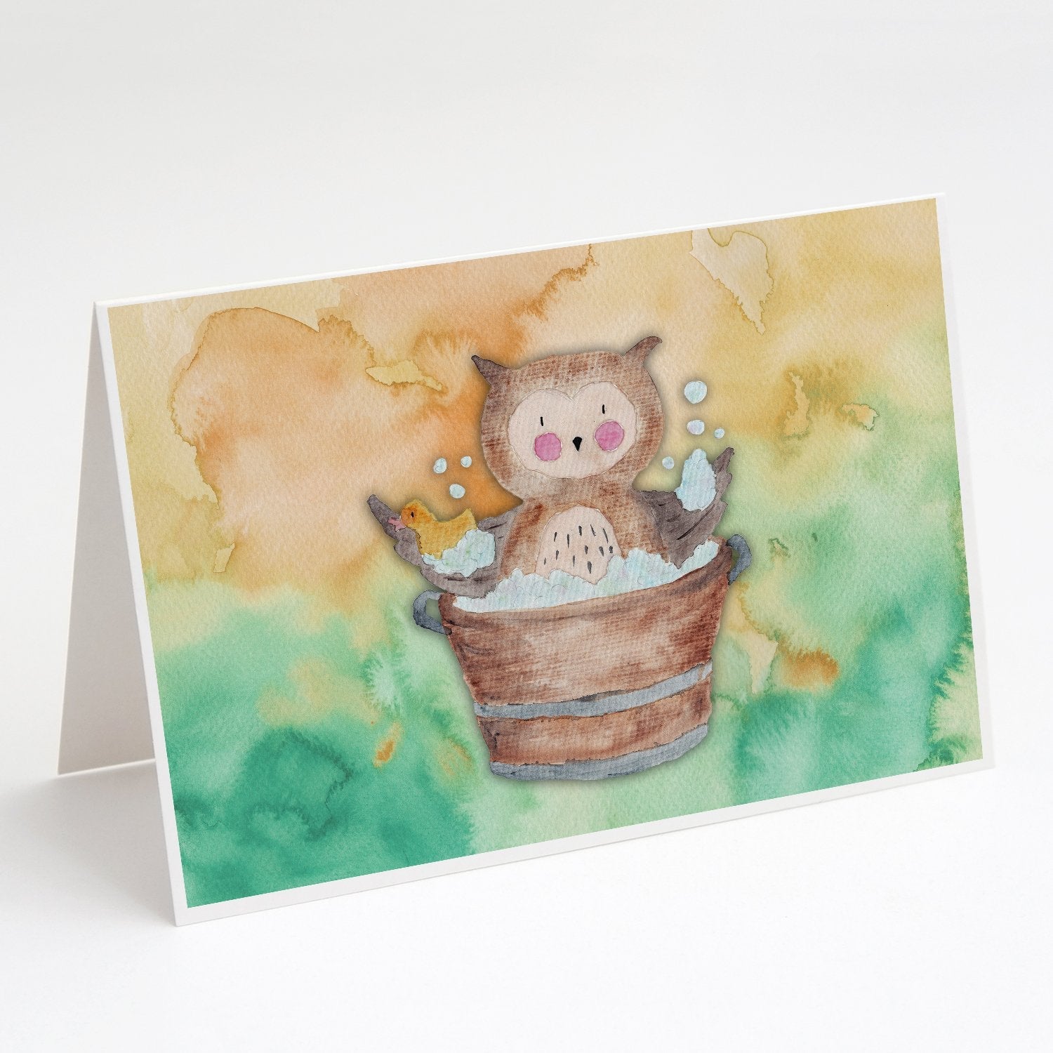 Owl Bathing Watercolor Greeting Cards Pack of 8 Blank Cards with Envelopes Whimsical A7 Size 5x7