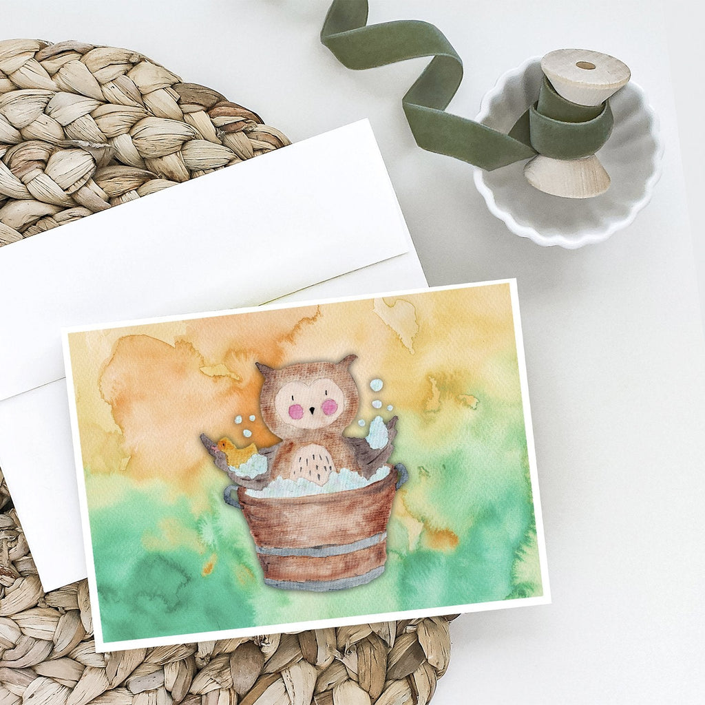 Owl Bathing Watercolor Greeting Cards Pack of 8 Blank Cards with Envelopes Whimsical A7 Size 5x7