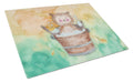 Owl Bathing Watercolor Cutting Board Tempered Glass Kitchen Cutting Surface, Heat Resistant Chopping, Non-Slip Feet, Food Prep & Serving