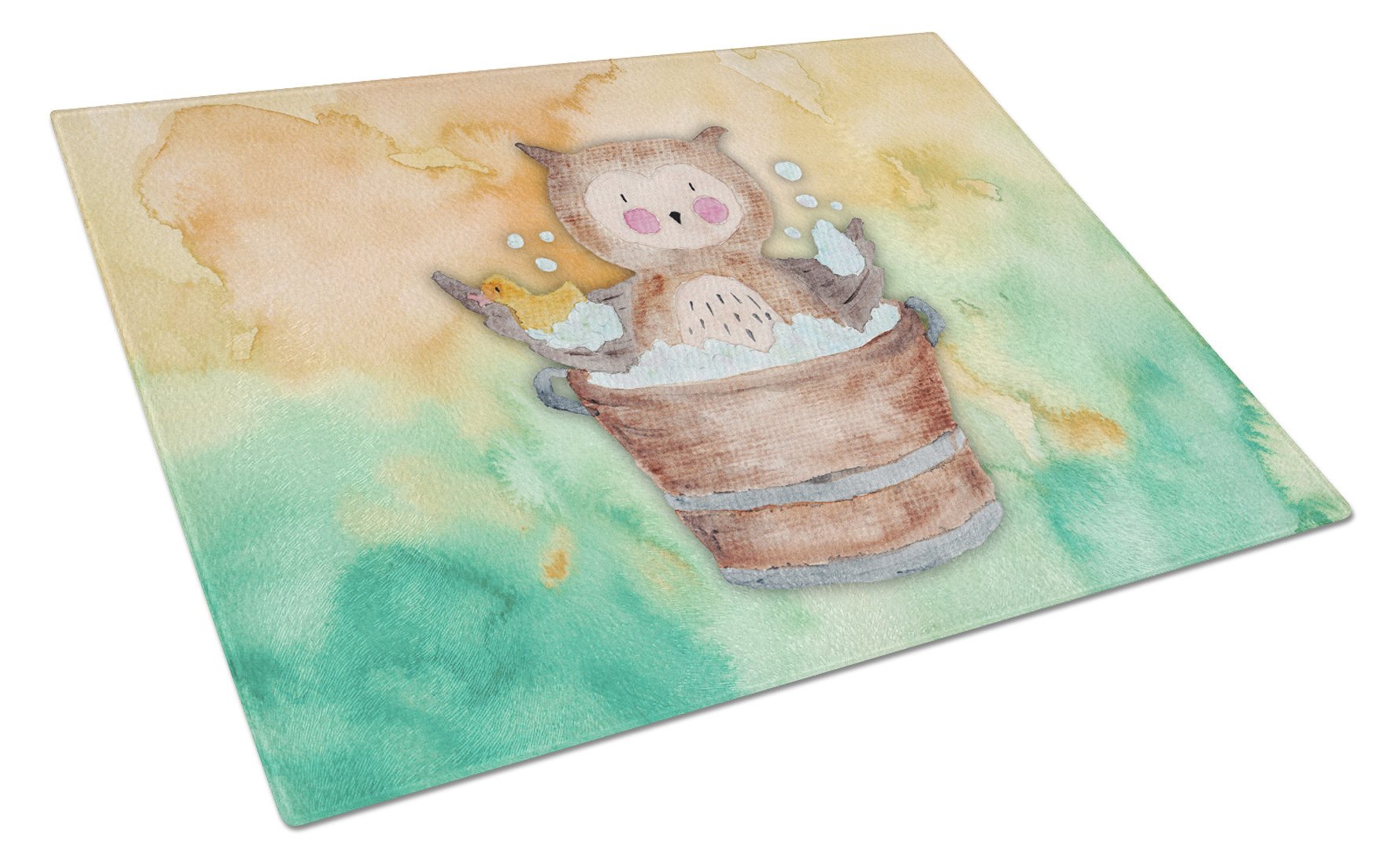 Owl Bathing Watercolor Cutting Board Tempered Glass Kitchen Cutting Surface, Heat Resistant Chopping, Non-Slip Feet, Food Prep & Serving