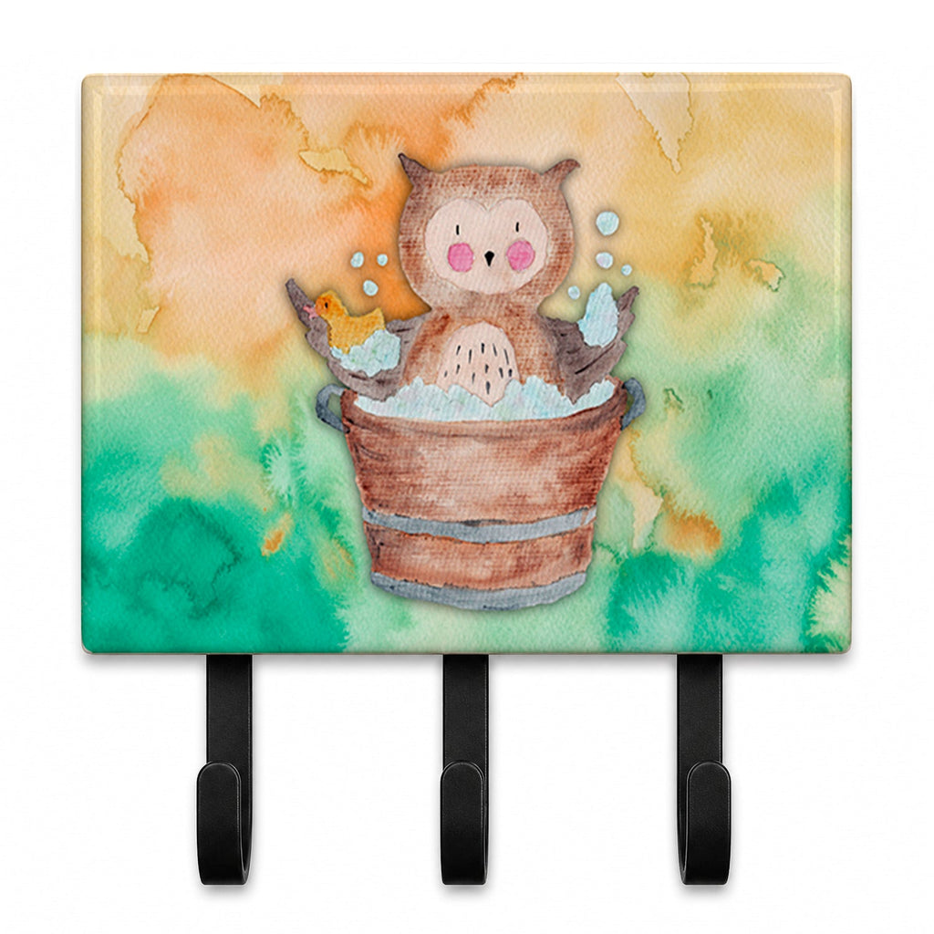 Owl Bathing Watercolor Leash or Key Holder Wall Hooks, Coat Rack Wall Mount, for Hanging Keys, Towels, Aprons, Leashes