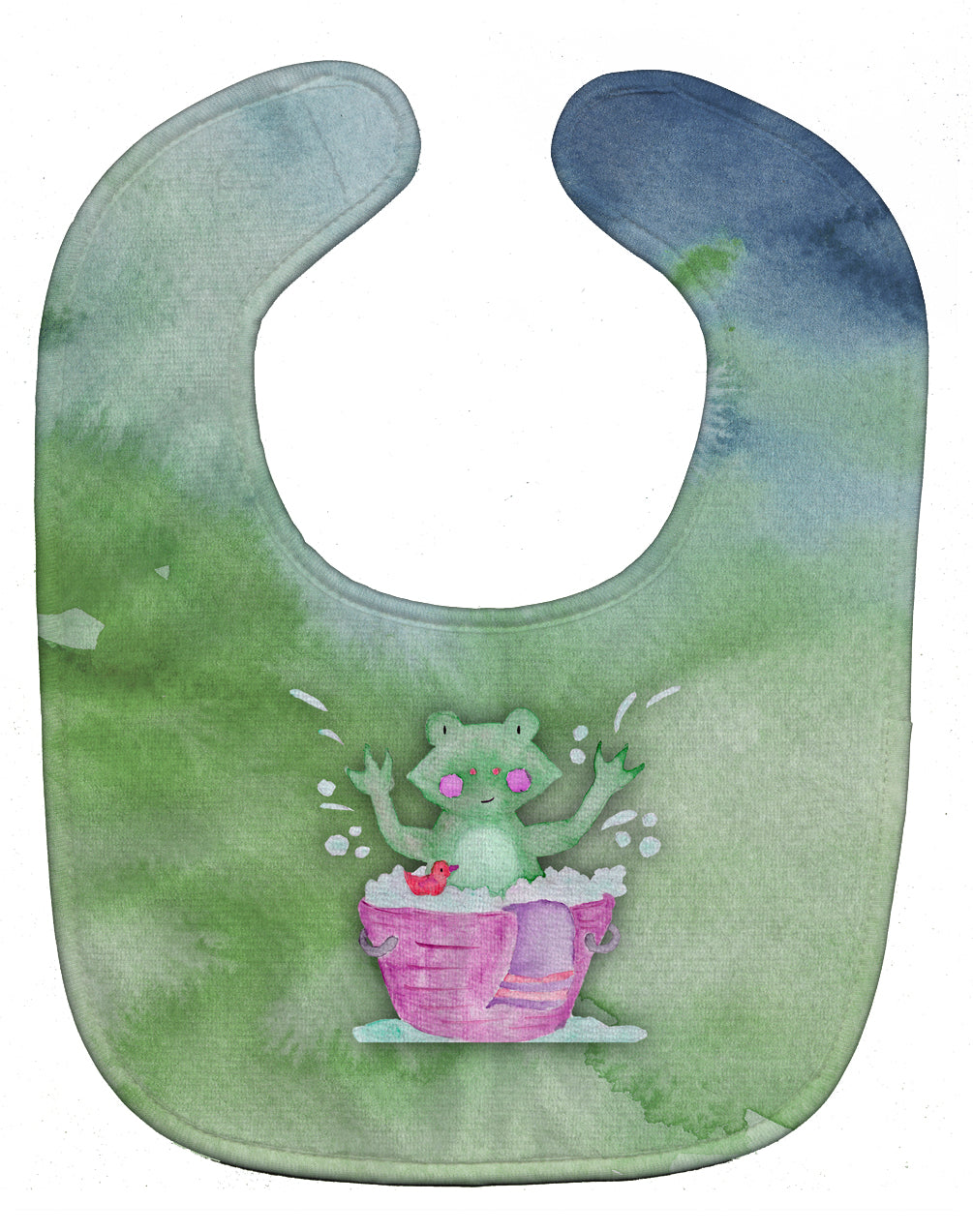 Frog Bathing Watercolor Baby Bib Easy-Clean Baby Bib Baby Feeding Accessory Baby Mealtime Essential, 10 x 13, Multicolor